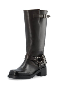 Biaharper Biker Boot Pull Up Leather Dark Brown