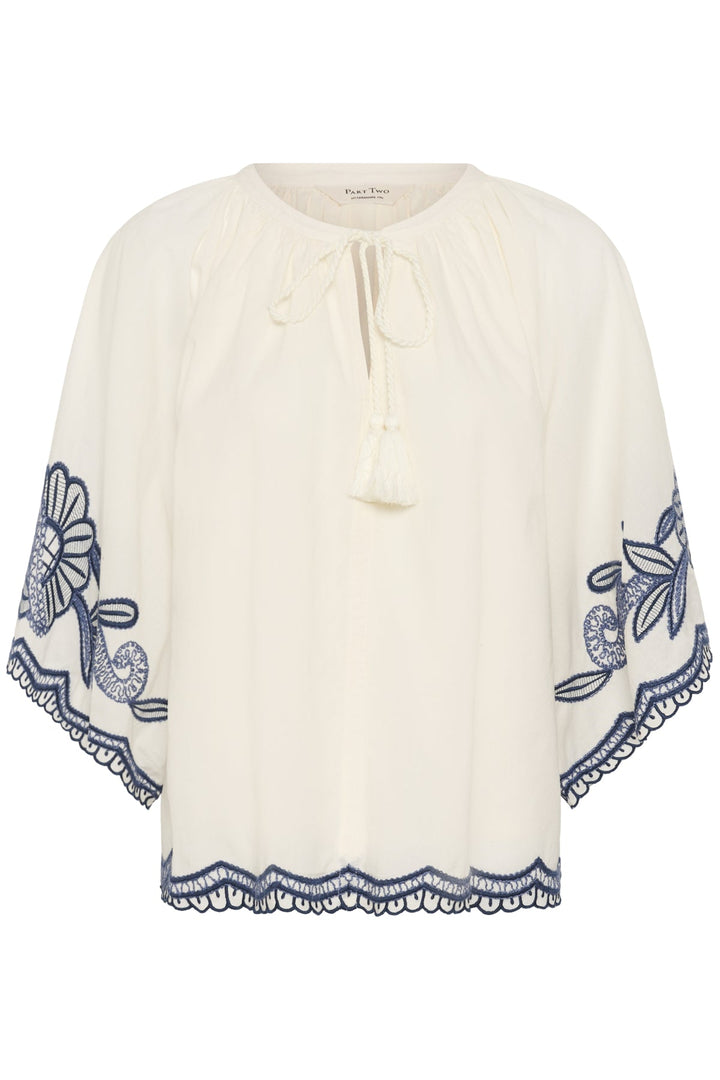 Biancha Blouse Whisper White W Blue Emb | Skjorter og bluser | Smuk