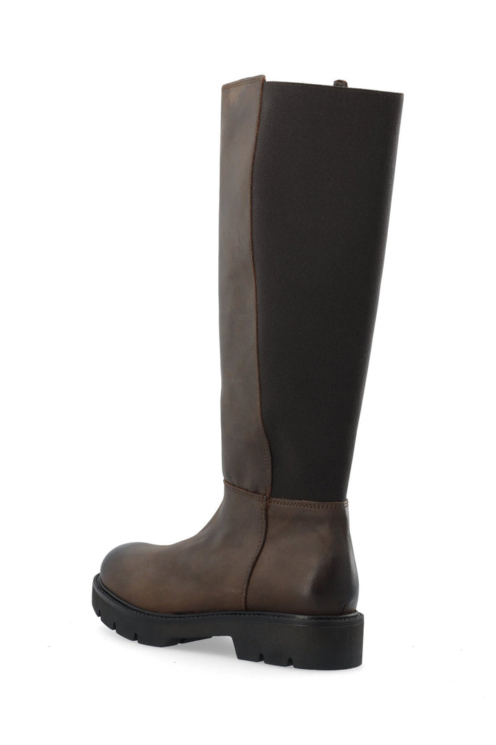 Biaothilia Knee High Elastic Boot Leather Dark Brown | Sko | Smuk - Dameklær på nett