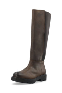 Biaothilia Knee High Elastic Boot Leather Dark Brown