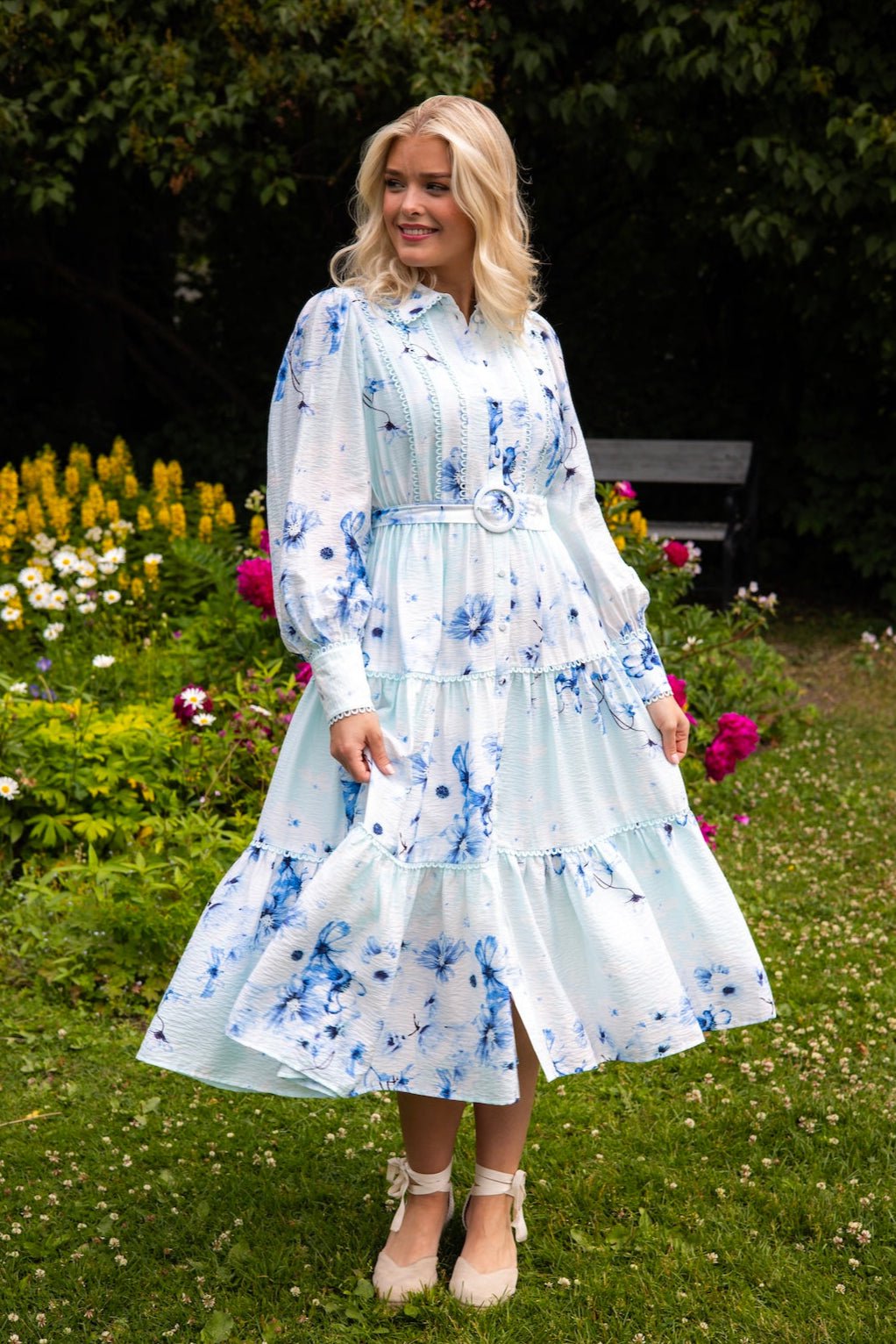 Billa Ls Long Dress Halogen Blue Billa Aop | Kjoler | Smuk - Dameklær på nett