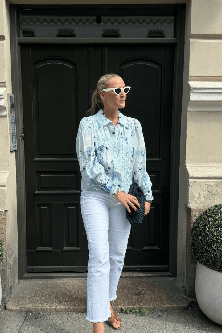 Billa Ls Shirt Halogen Blue Billa Aop | Skjorter og bluser | Smuk - Dameklær på nett