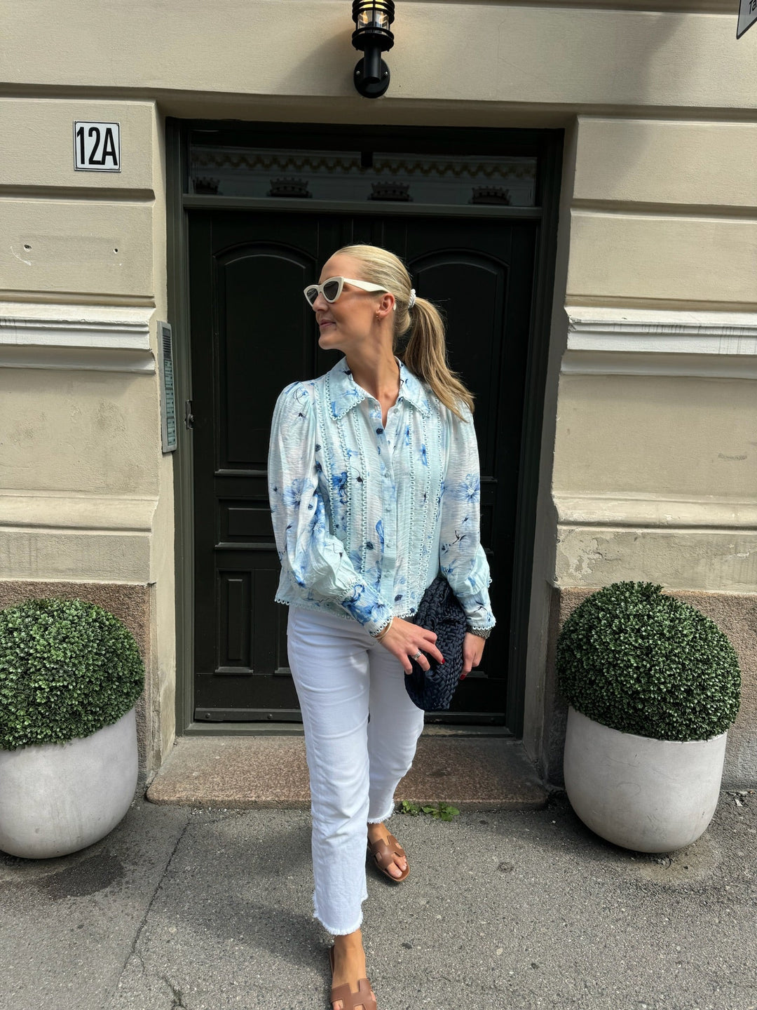 Billa Ls Shirt Halogen Blue Billa Aop | Skjorter og bluser | Smuk - Dameklær på nett