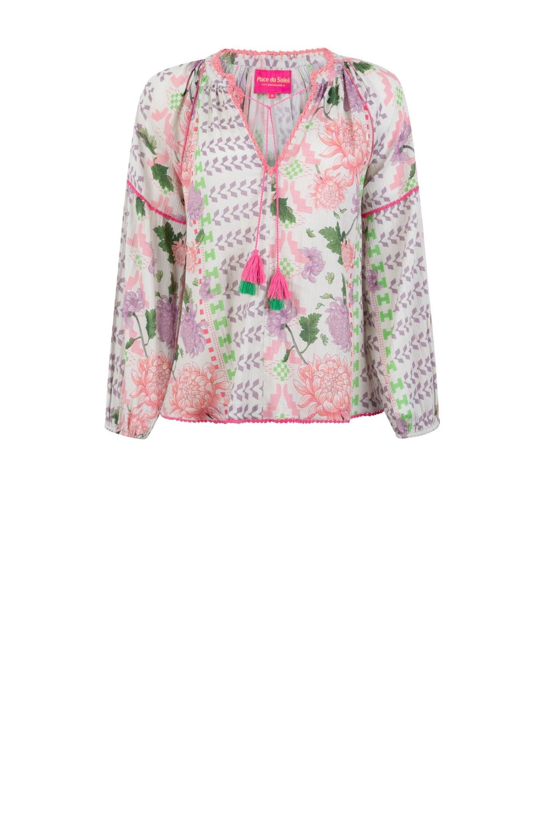 blouse Ikat lila & rosa purple flowers | Skjorter og bluser | Smuk - Dameklær på nett