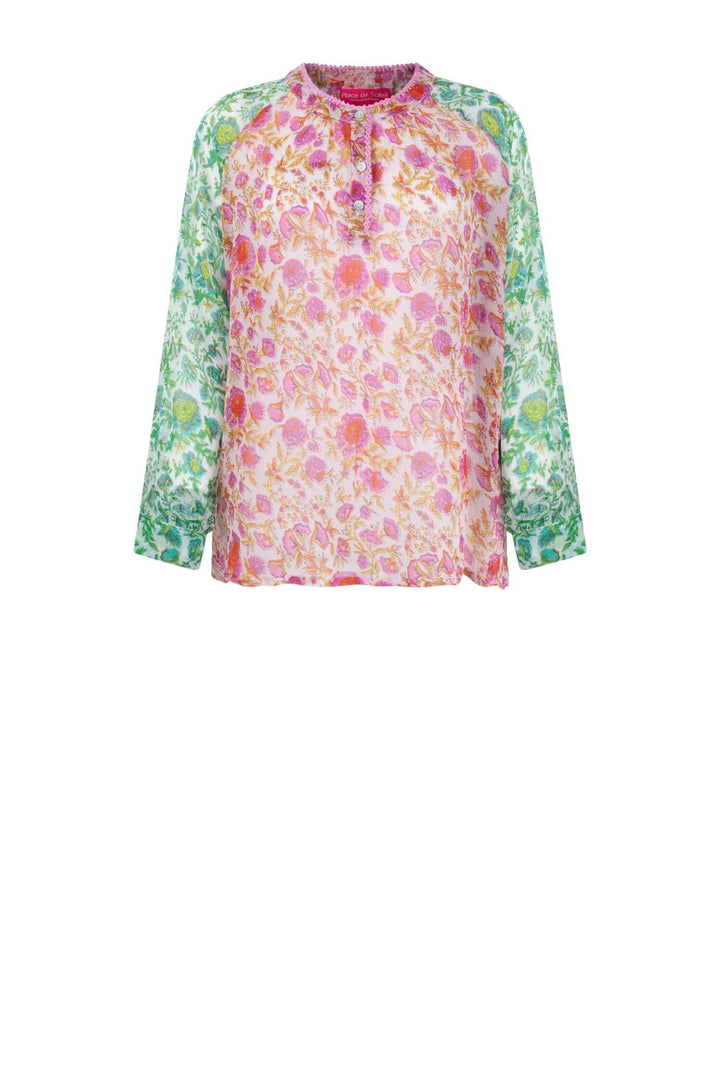 blouse long sleeves chiffon rosa green | Skjorter og bluser | Smuk - Dameklær på nett