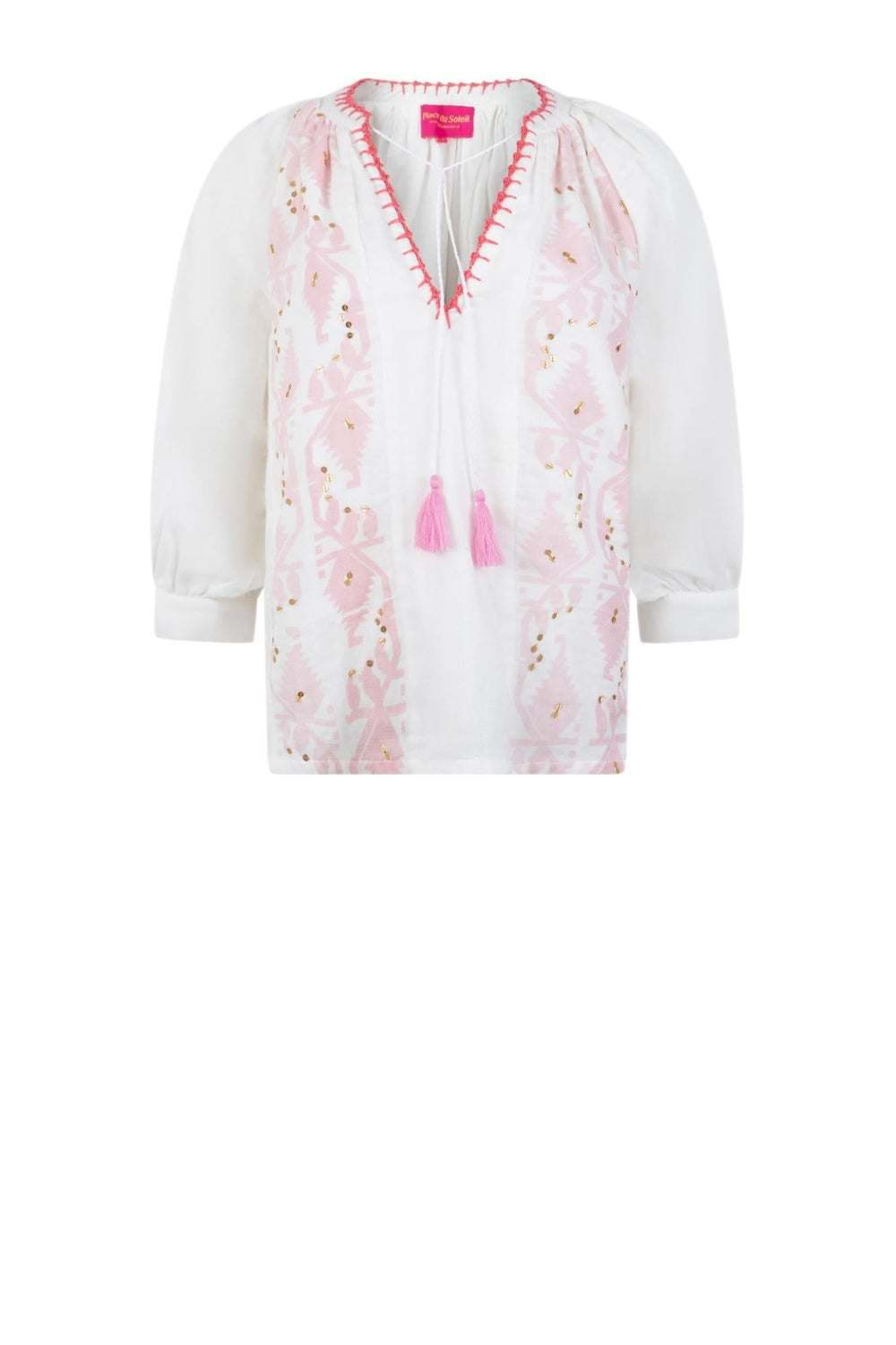 blouse white & rosa embr. & sequences | Skjorter og bluser | Smuk - Dameklær på nett