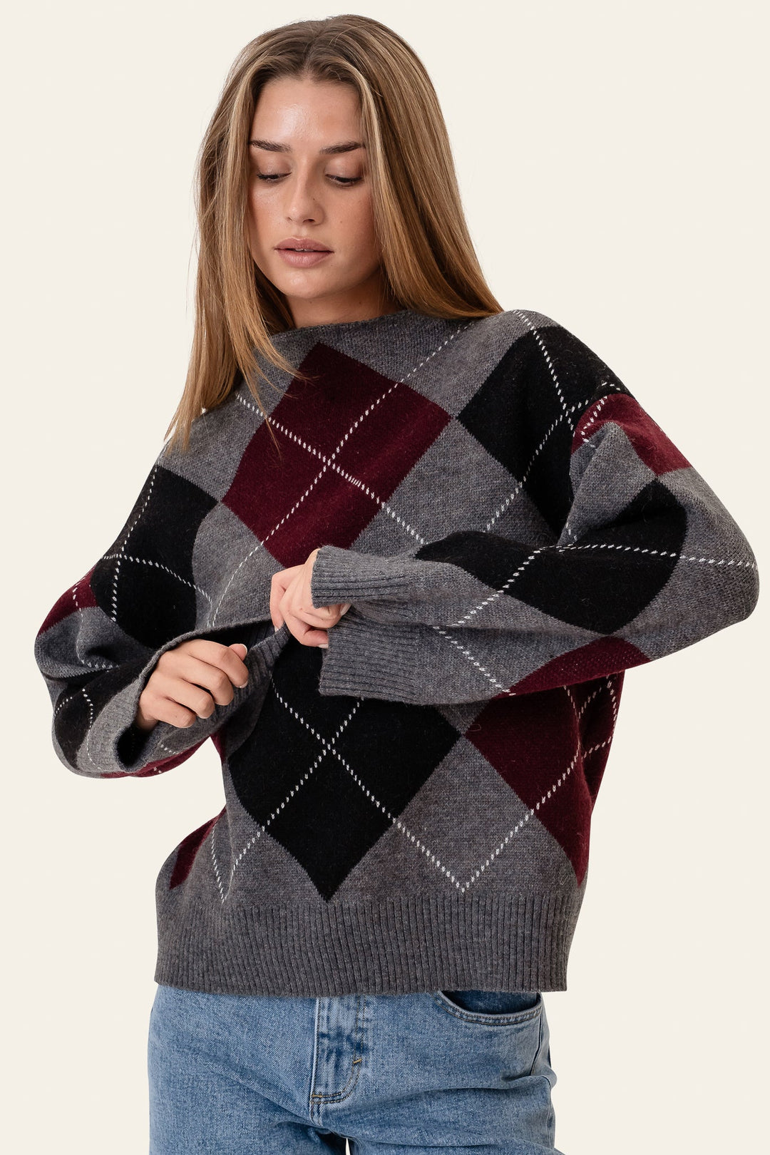 Bolette Pullover Grey Argyle | Genser | Smuk