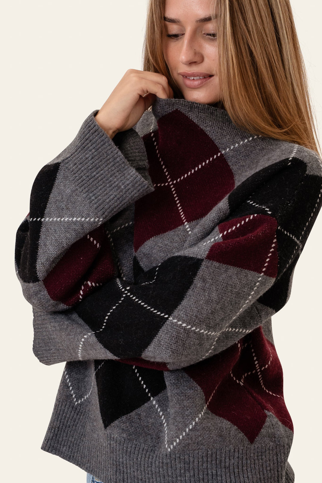 Bolette Pullover Grey Argyle | Genser | Smuk