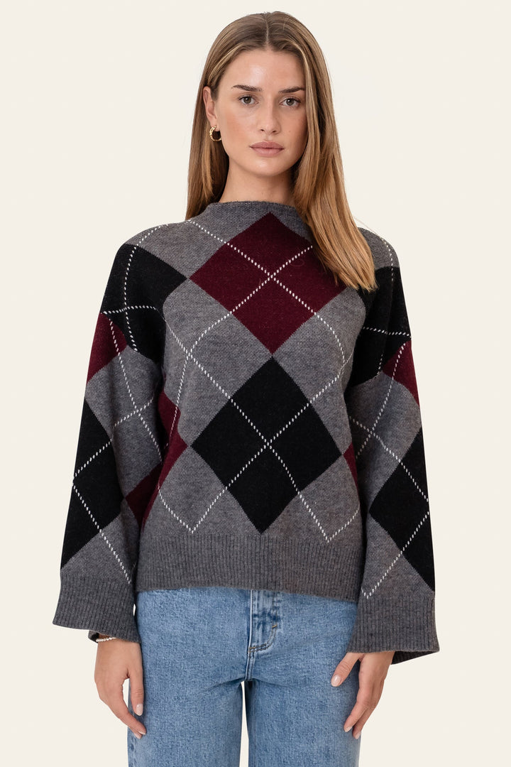 Bolette Pullover Grey Argyle | Genser | Smuk