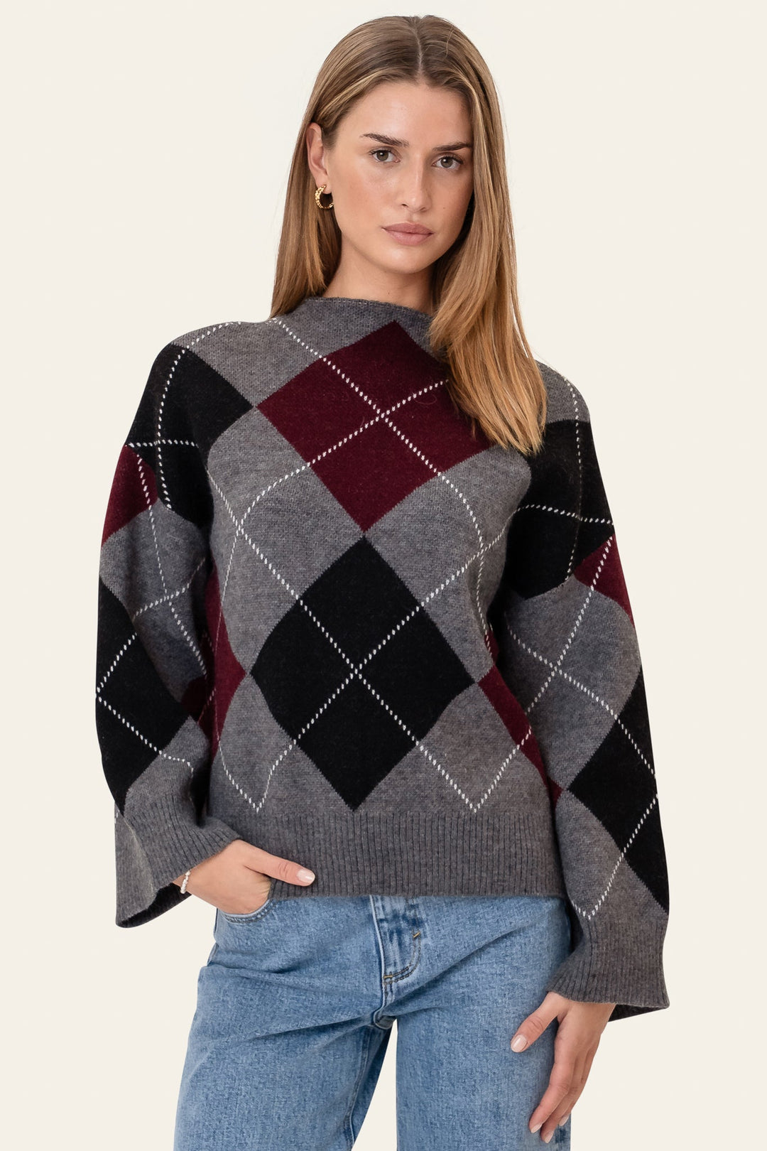 Bolette Pullover Grey Argyle | Genser | Smuk