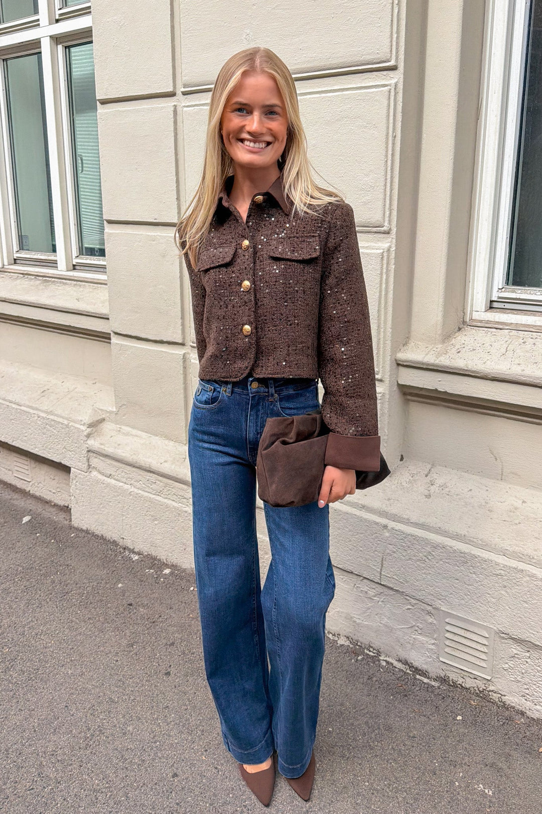 Boucle Blazer Denim Collar Brown | Yttertøy | Smuk