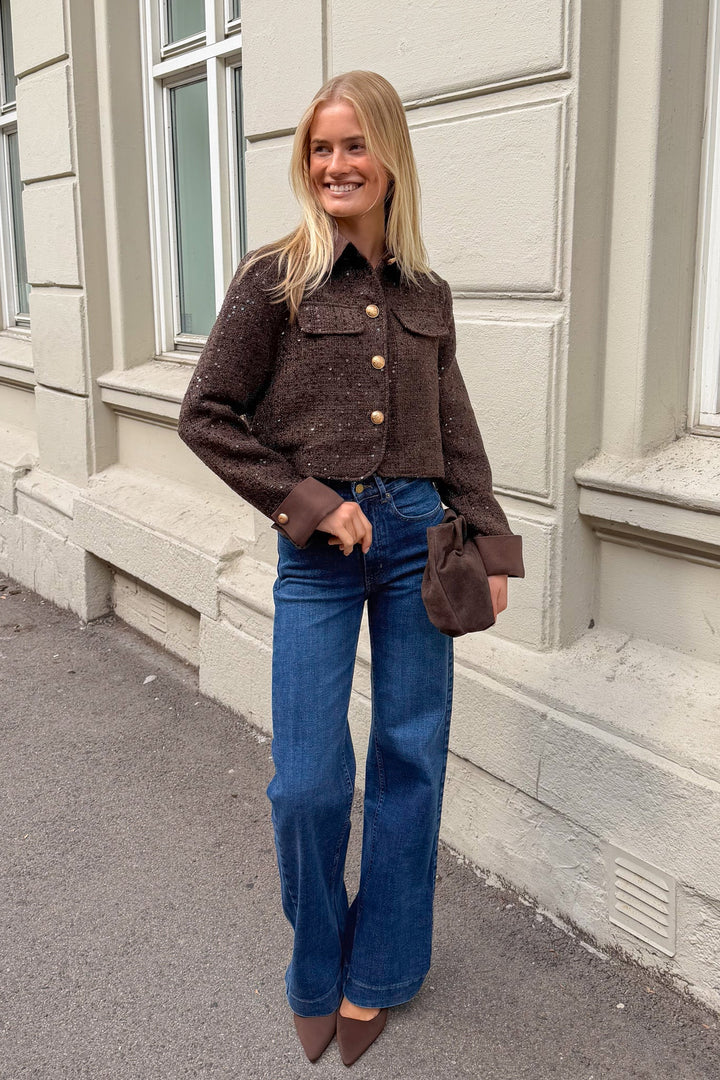 Boucle Blazer Denim Collar Brown | Yttertøy | Smuk