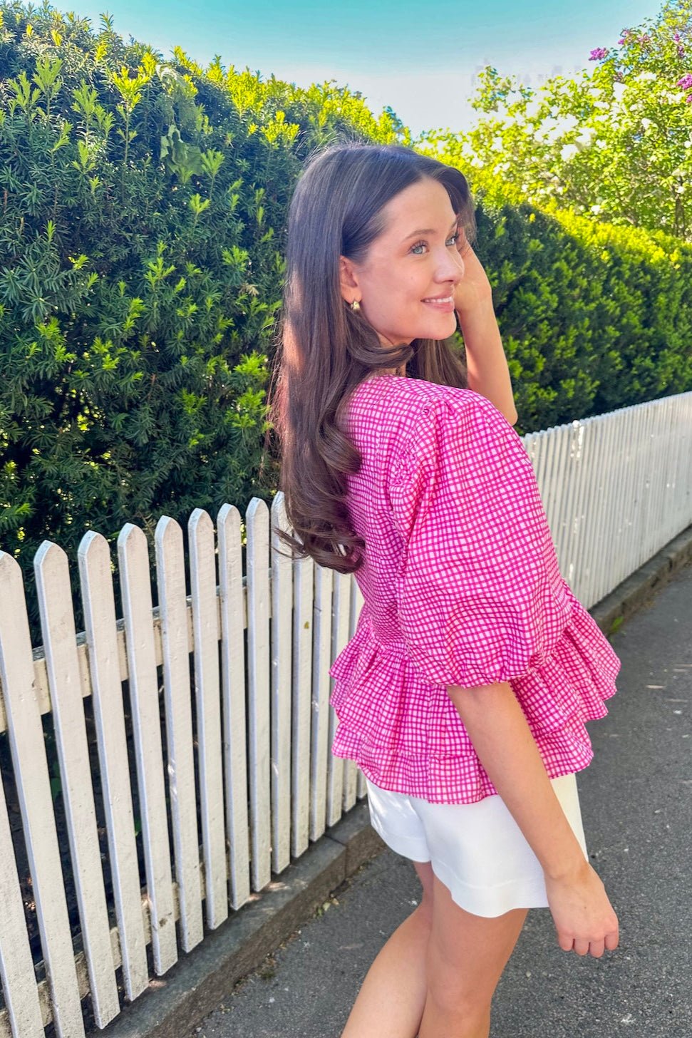 Boxy Bow Top Hot Pink Check | Topper | Smuk - Dameklær på nett