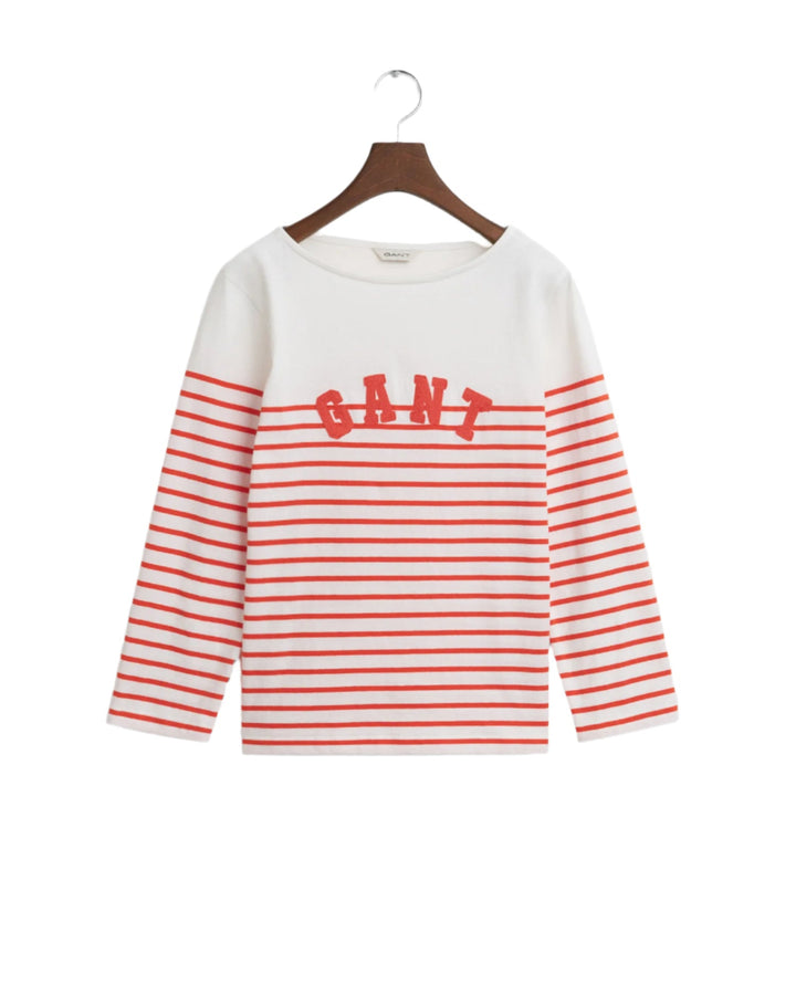 Breton Striped Boat Neck T-Shirt Orange Red | Genser | Smuk - Dameklær på nett