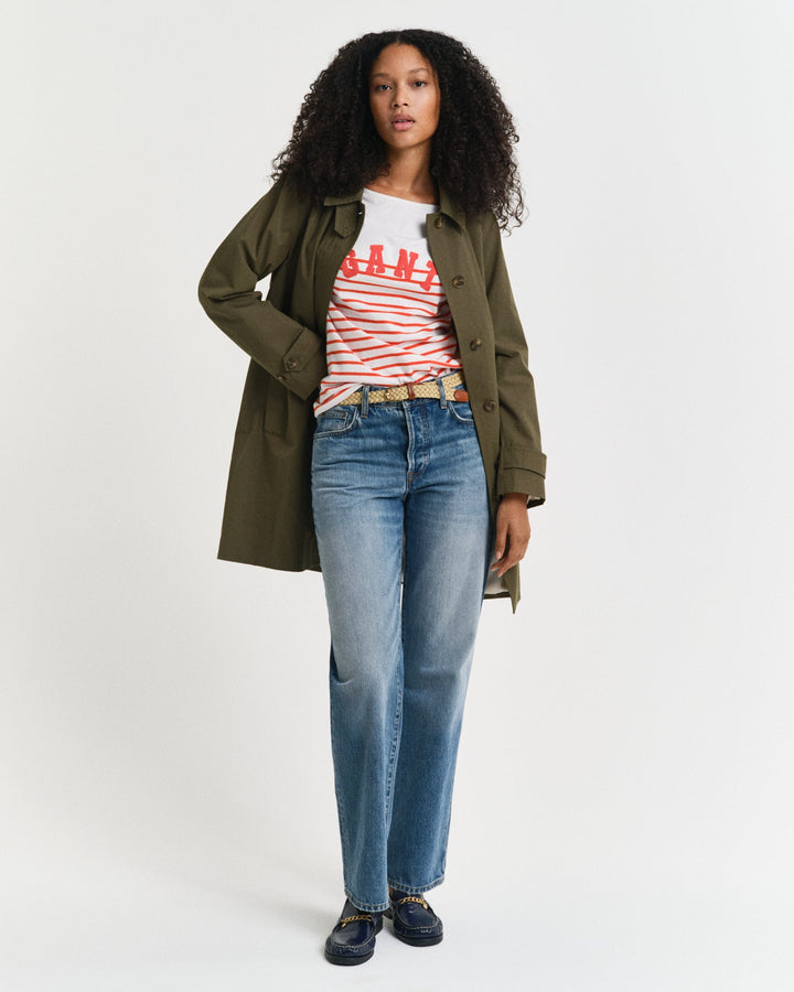 Breton Striped Boat Neck T-Shirt Orange Red | Genser | Smuk - Dameklær på nett