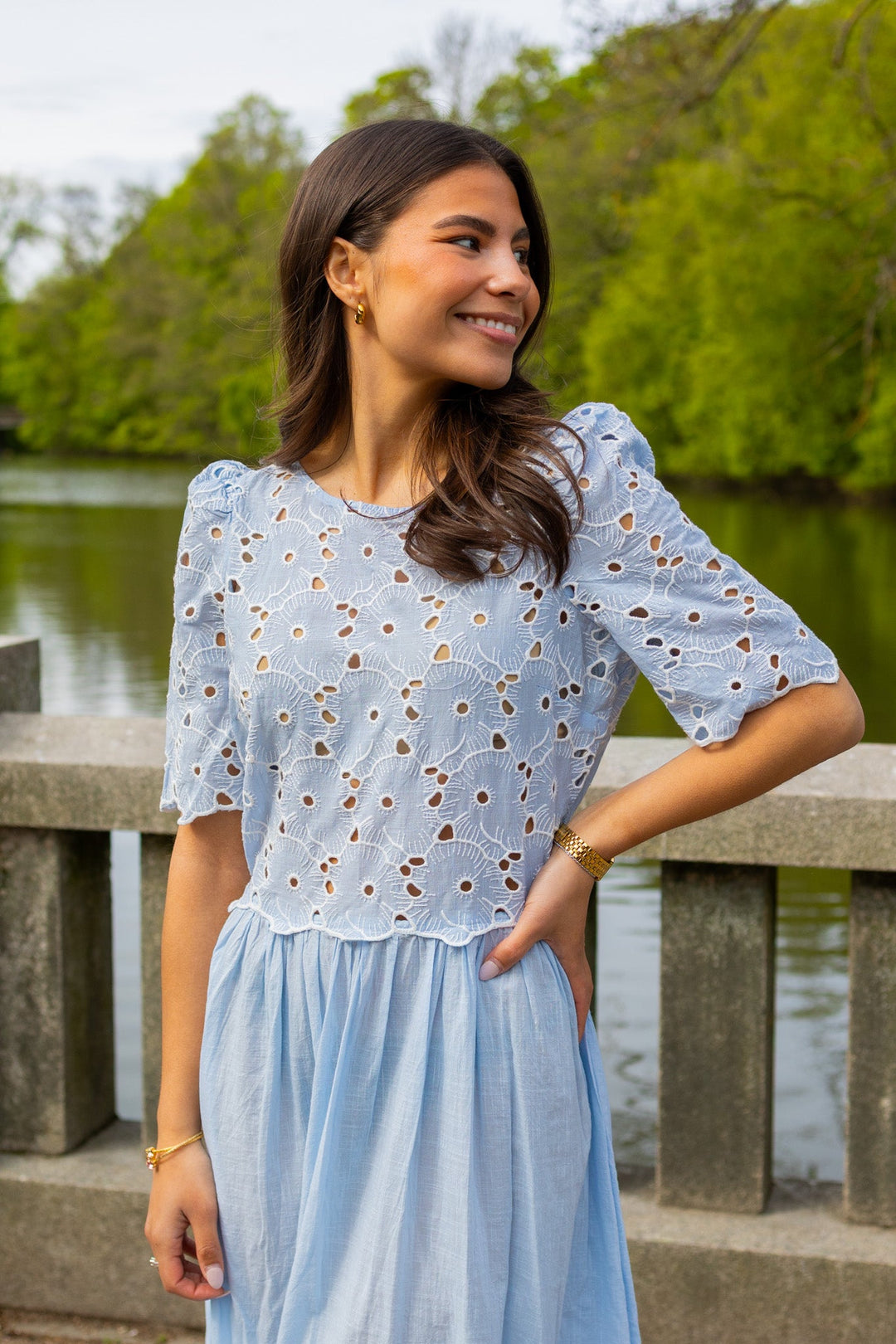 Broderie Anglaise Maxi Dress Light Blue | Kjoler | Smuk