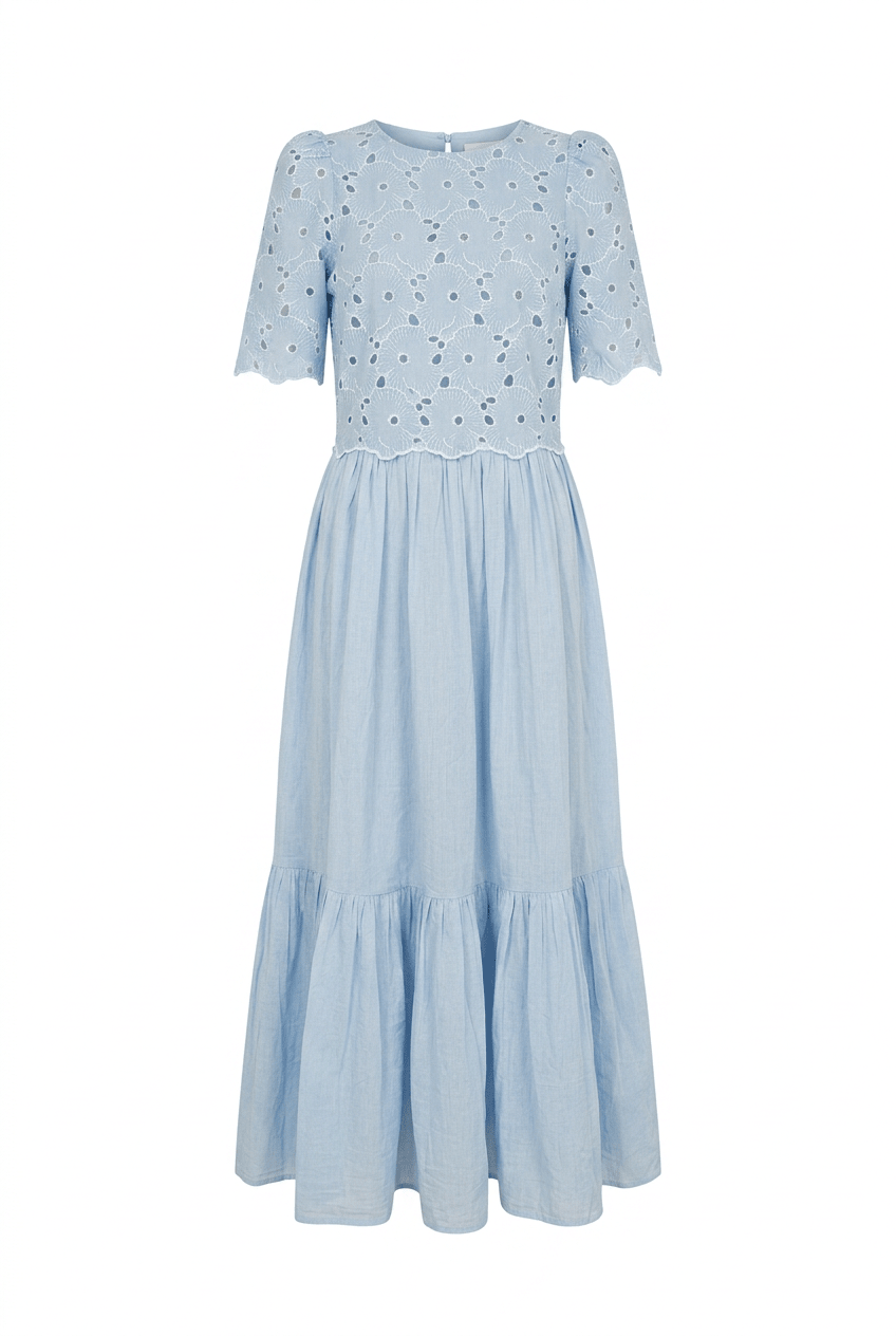 Broderie Anglaise Maxi Dress Light Blue | Kjoler | Smuk