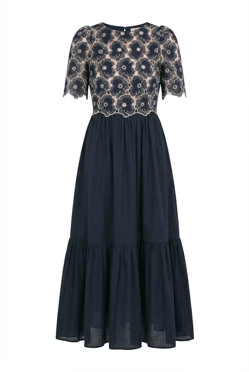 Broderie Anglaise Maxi Dress Marine | Kjoler | Smuk