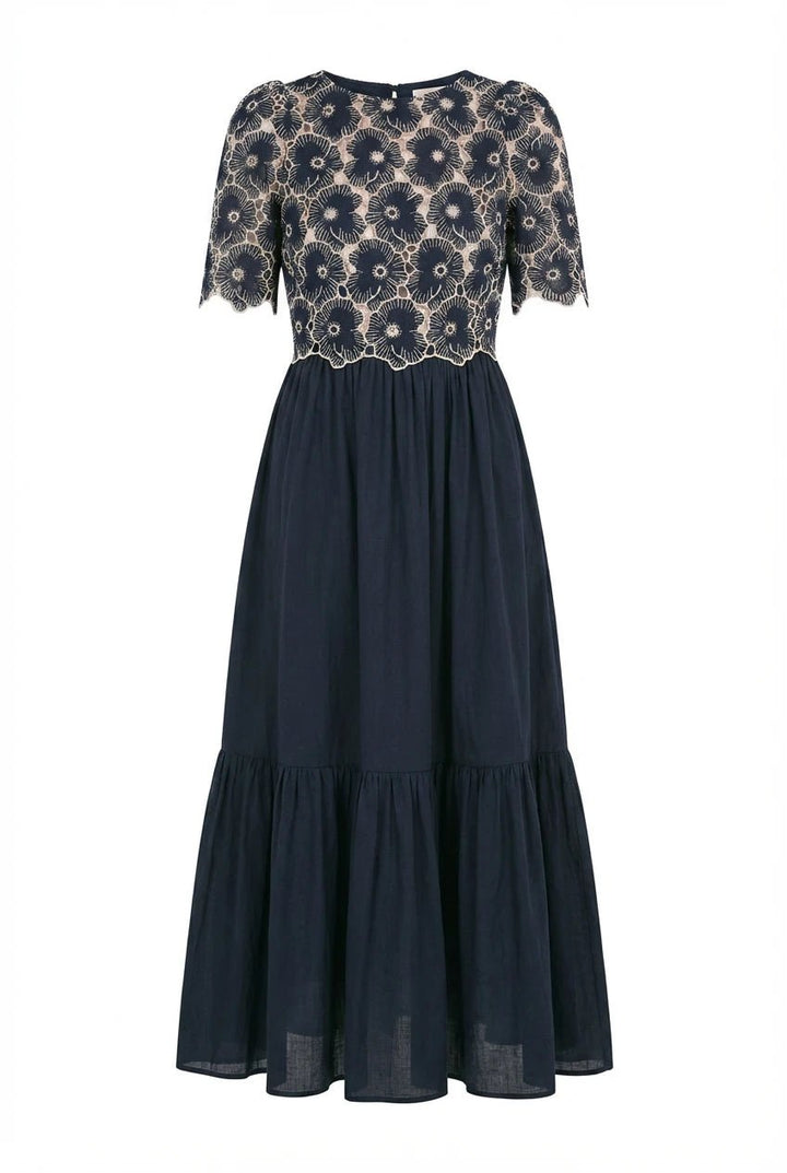 Broderie Anglaise Maxi Dress Marine | Kjoler | Smuk