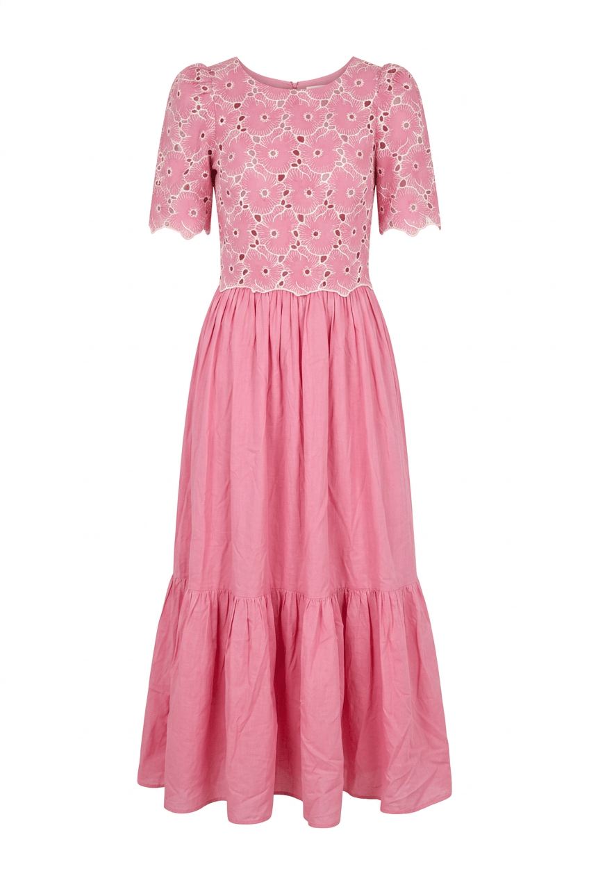 Broderie Anglaise Maxi Dress Rose Pink | Kjoler | Smuk