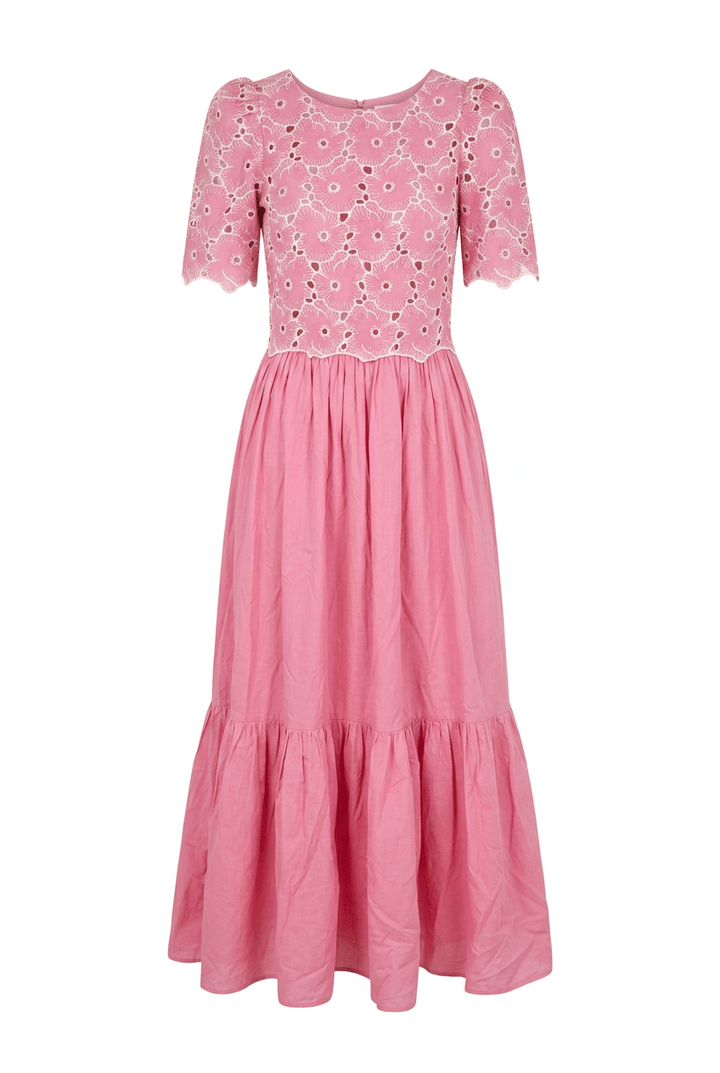 Broderie Anglaise Maxi Dress Rose Pink | Kjoler | Smuk
