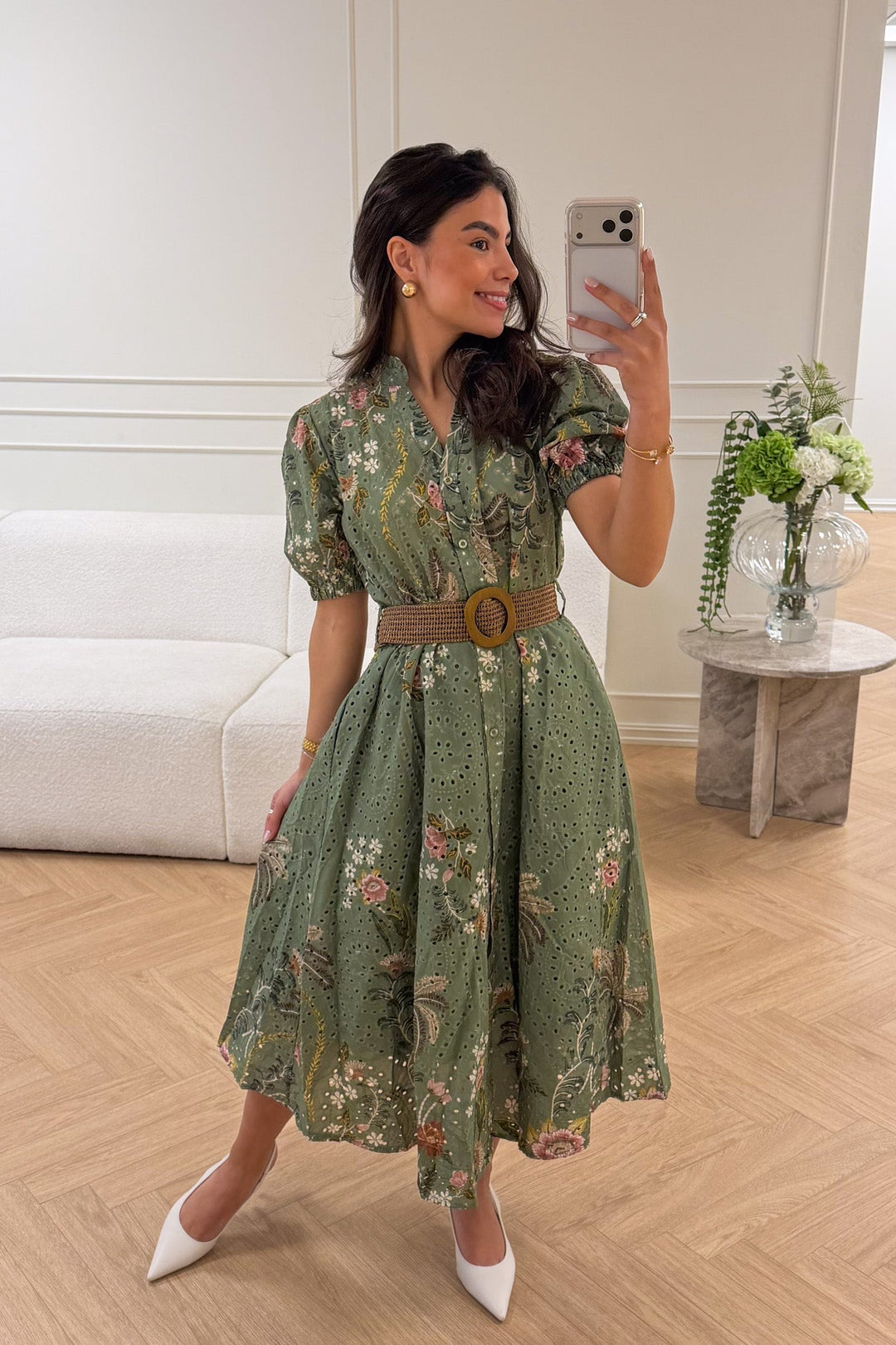 Broderie Anglaise Midi Dress Green | Kjoler | Smuk