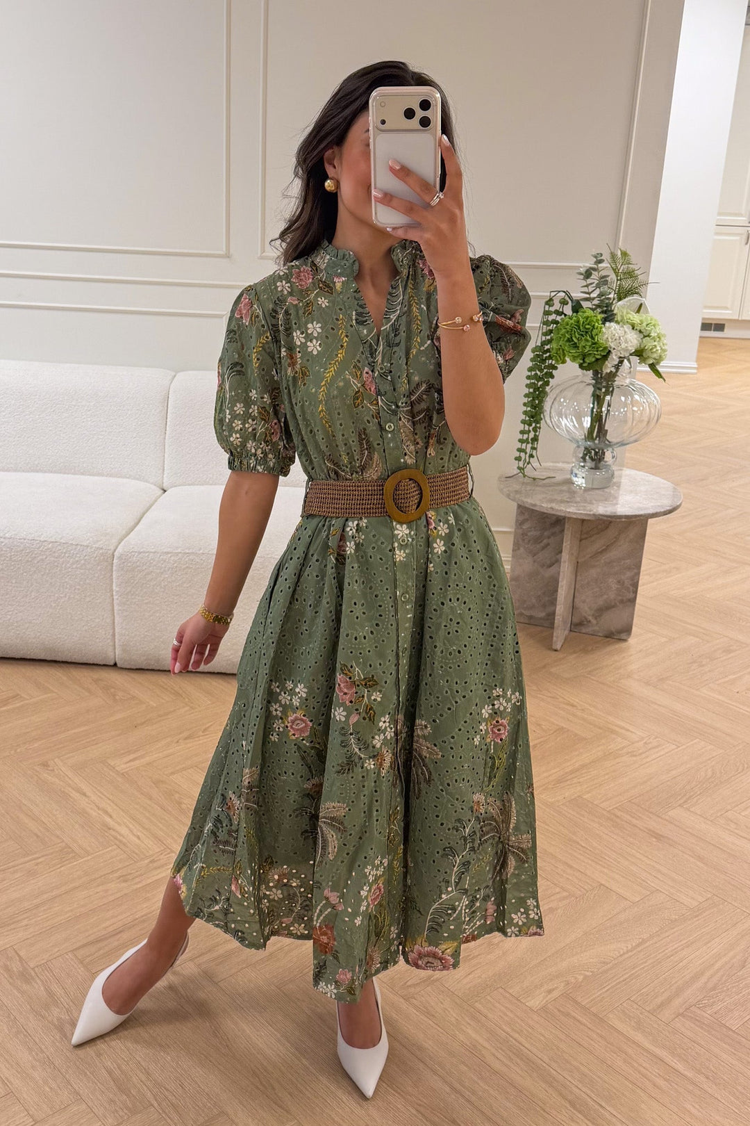 Broderie Anglaise Midi Dress Green | Kjoler | Smuk