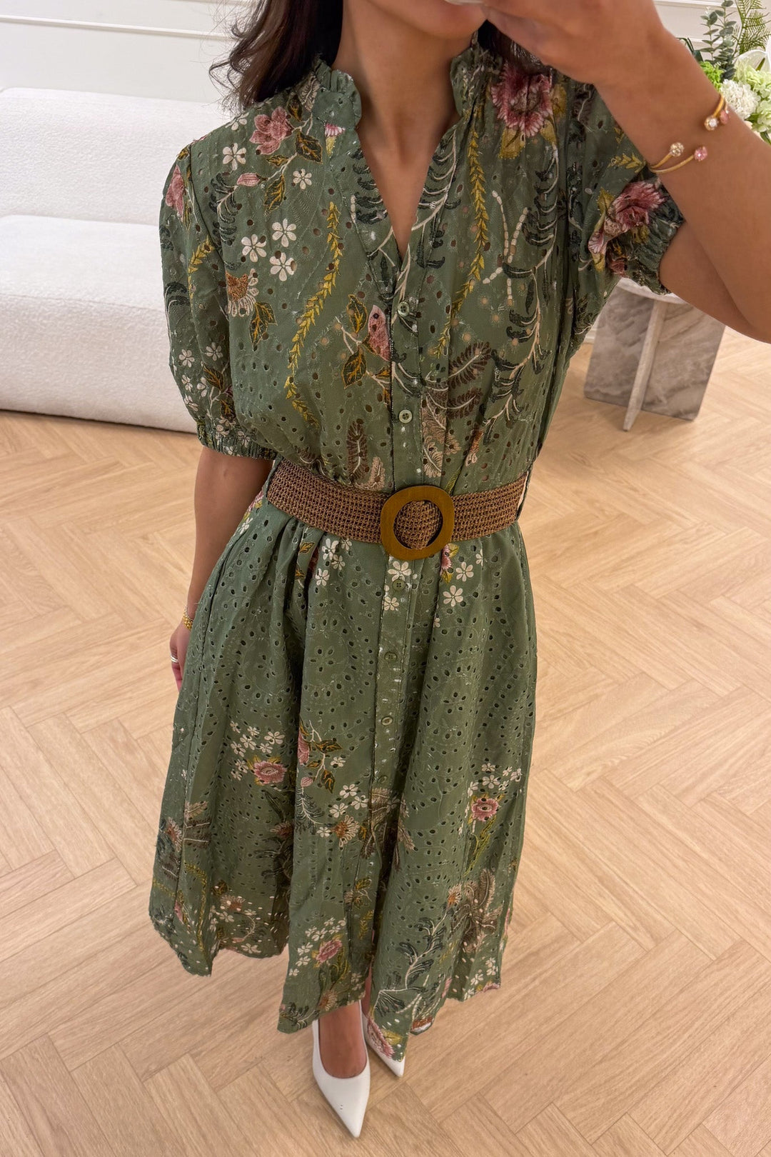 Broderie Anglaise Midi Dress Green | Kjoler | Smuk