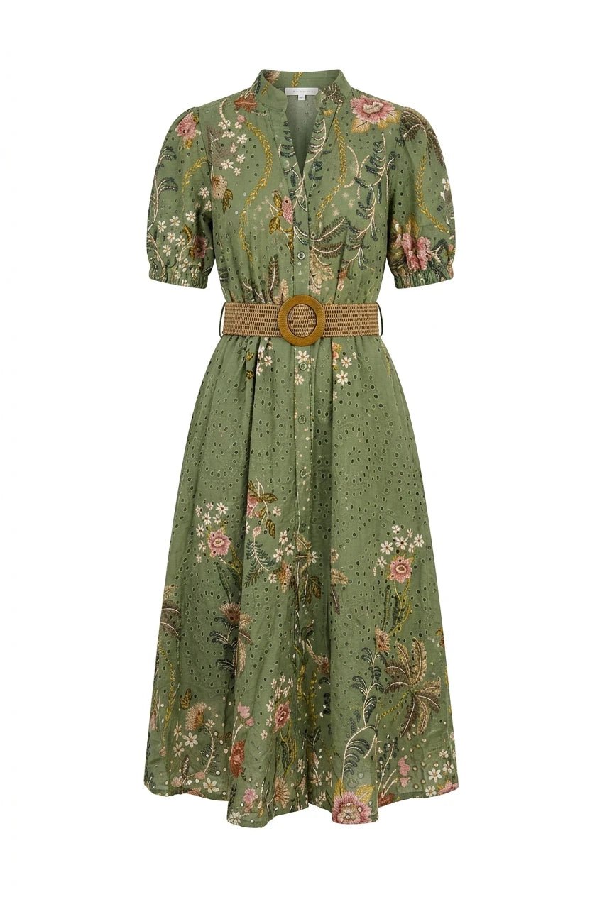 Broderie Anglaise Midi Dress Green | Kjoler | Smuk