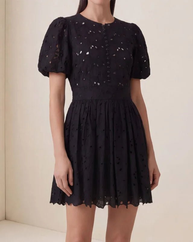 Broderie Anglaise Puffed Dress Black | Kjoler | Smuk