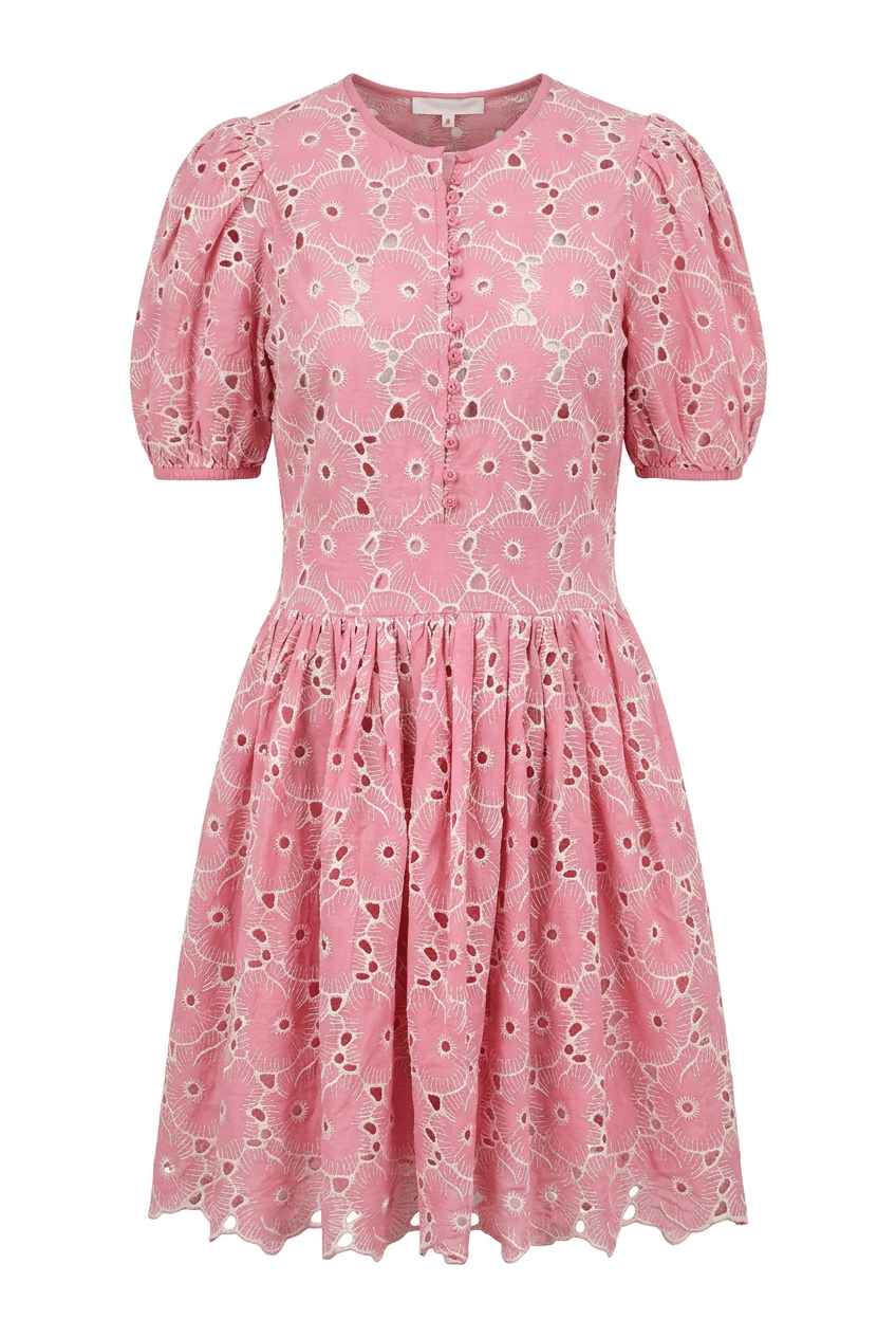 Broderie Anglaise Puffed Dress Rose Pink | Kjoler | Smuk