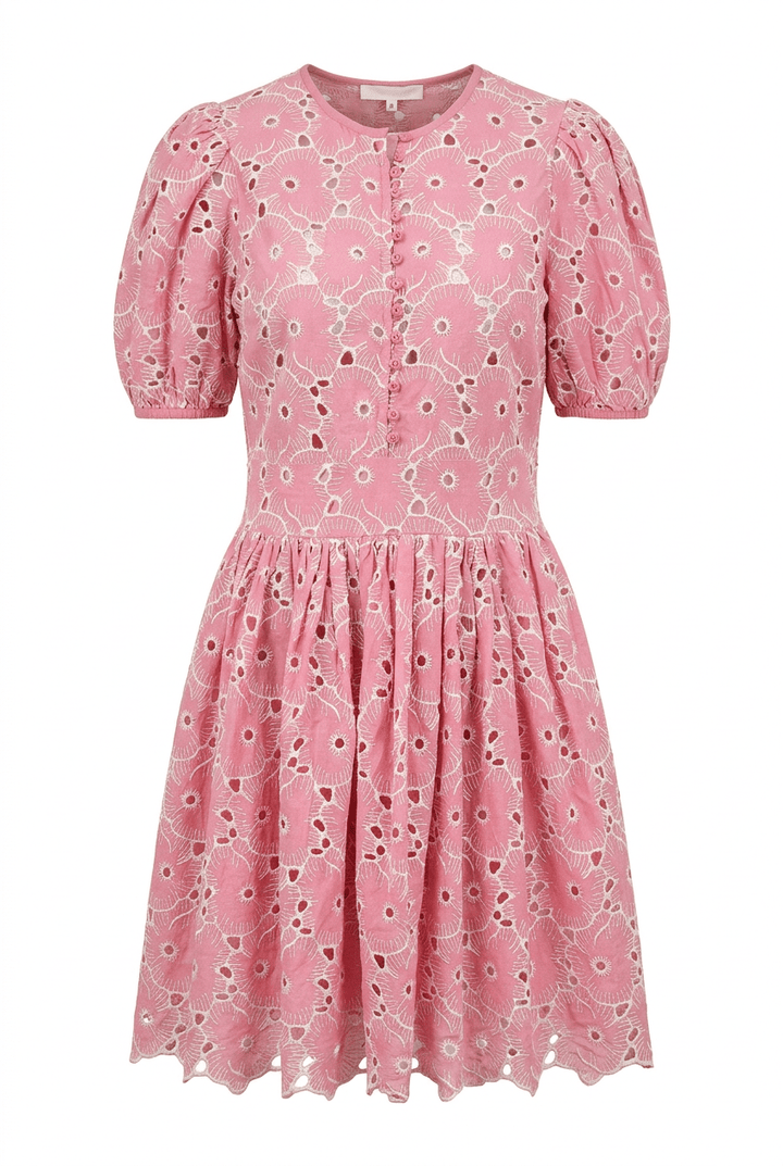 Broderie Anglaise Puffed Dress Rose Pink | Kjoler | Smuk