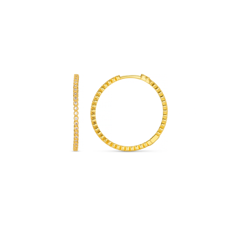 Fine Pave Mid-Size Hoop Earrings Pale Gold