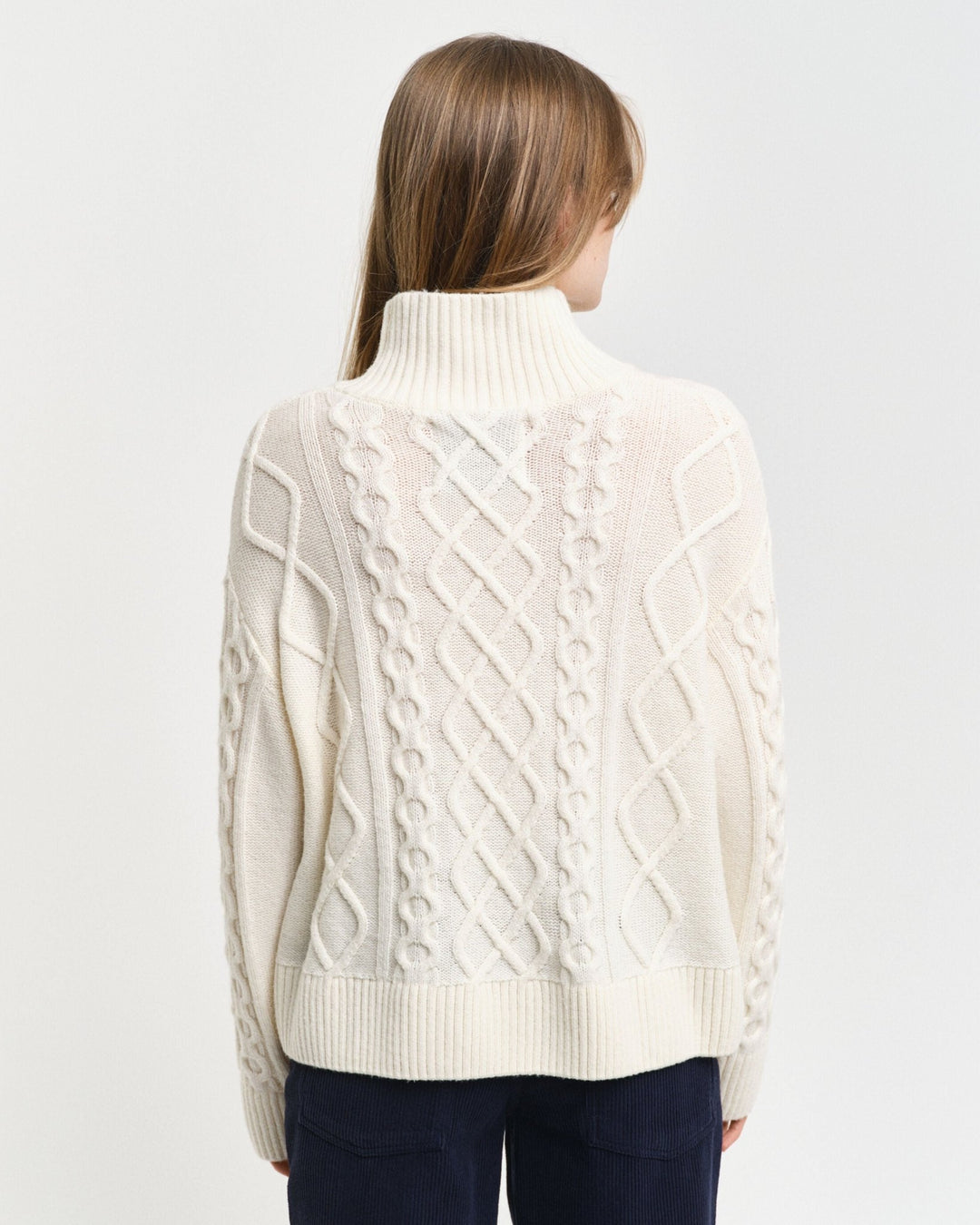 Cable Knit Stand Collar Sweater Cream | Genser | Smuk - Dameklær på nett