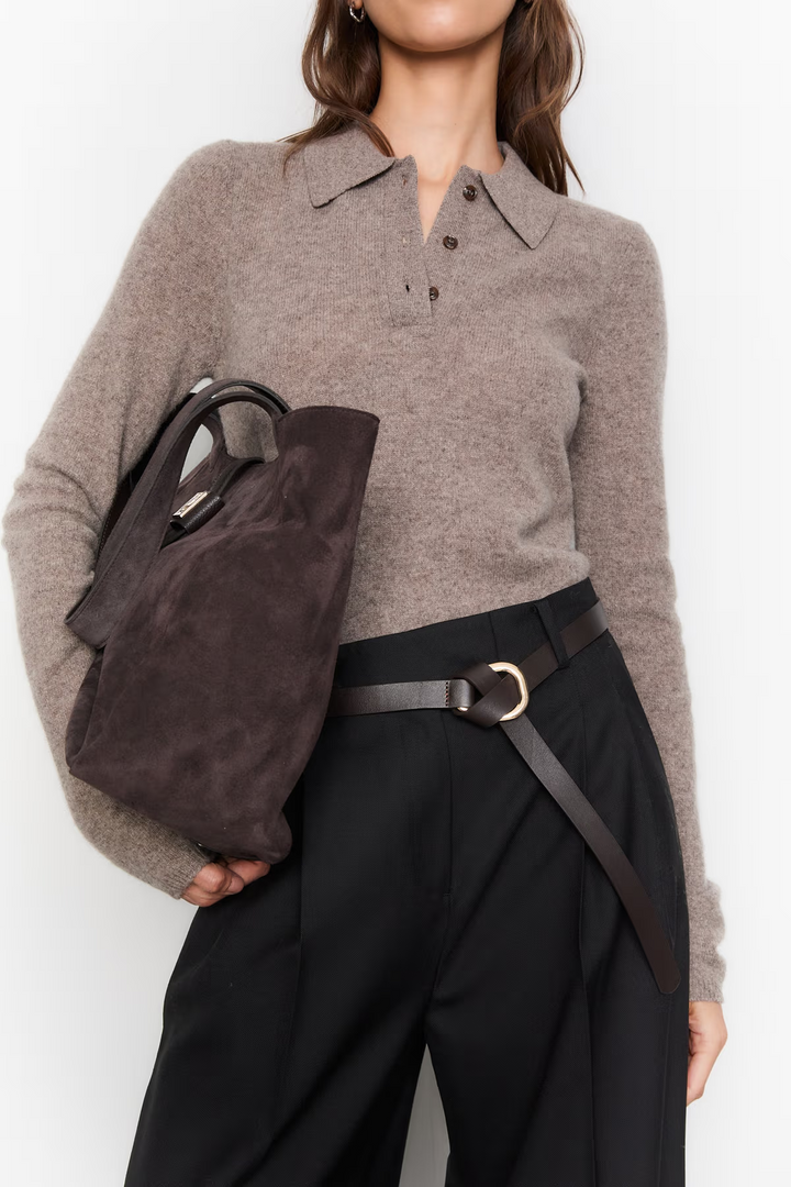Lucille Tote Bag Large Dark Brown Suede