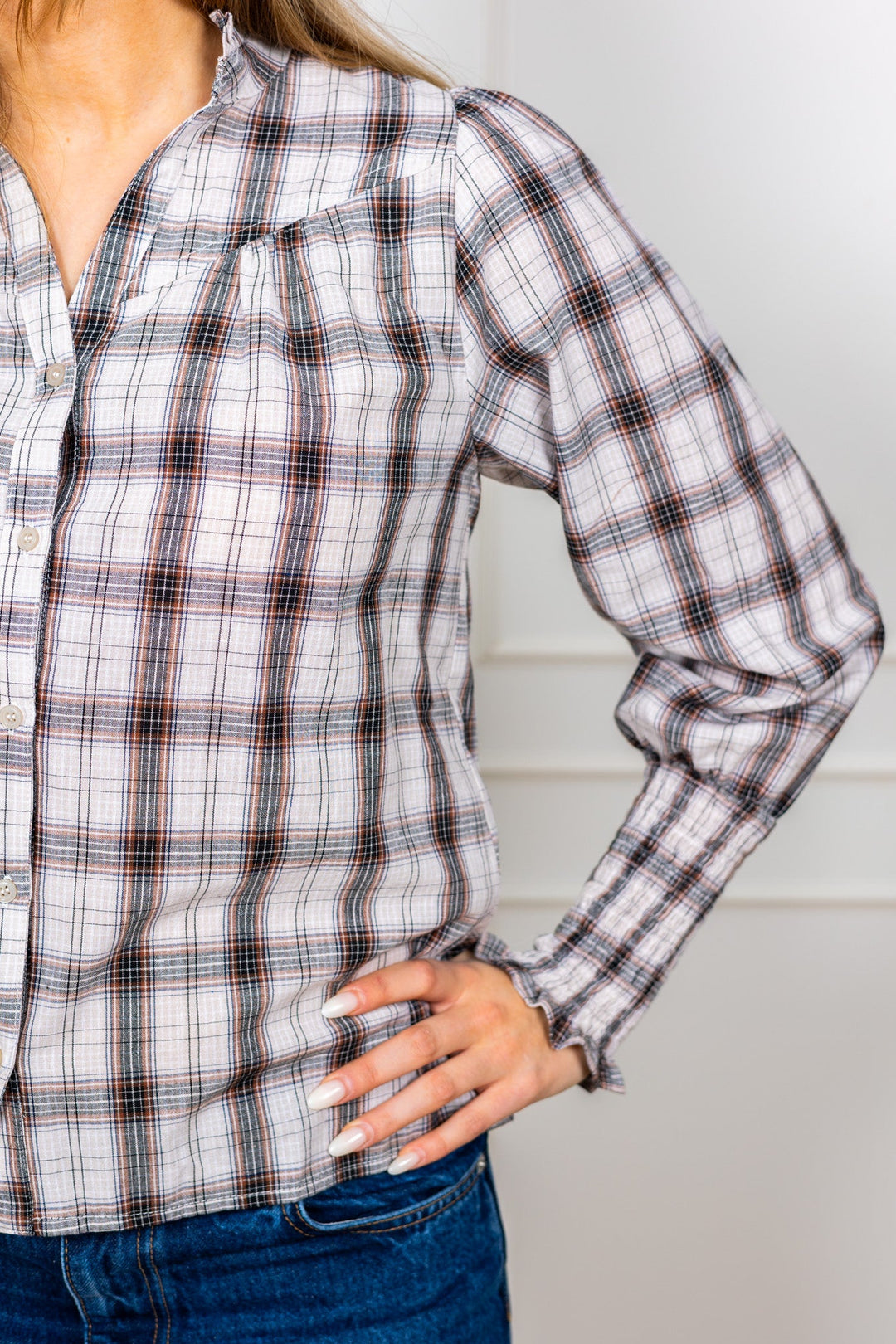 Camisa Big Check Blouse Off White | Skjorter og bluser | Smuk