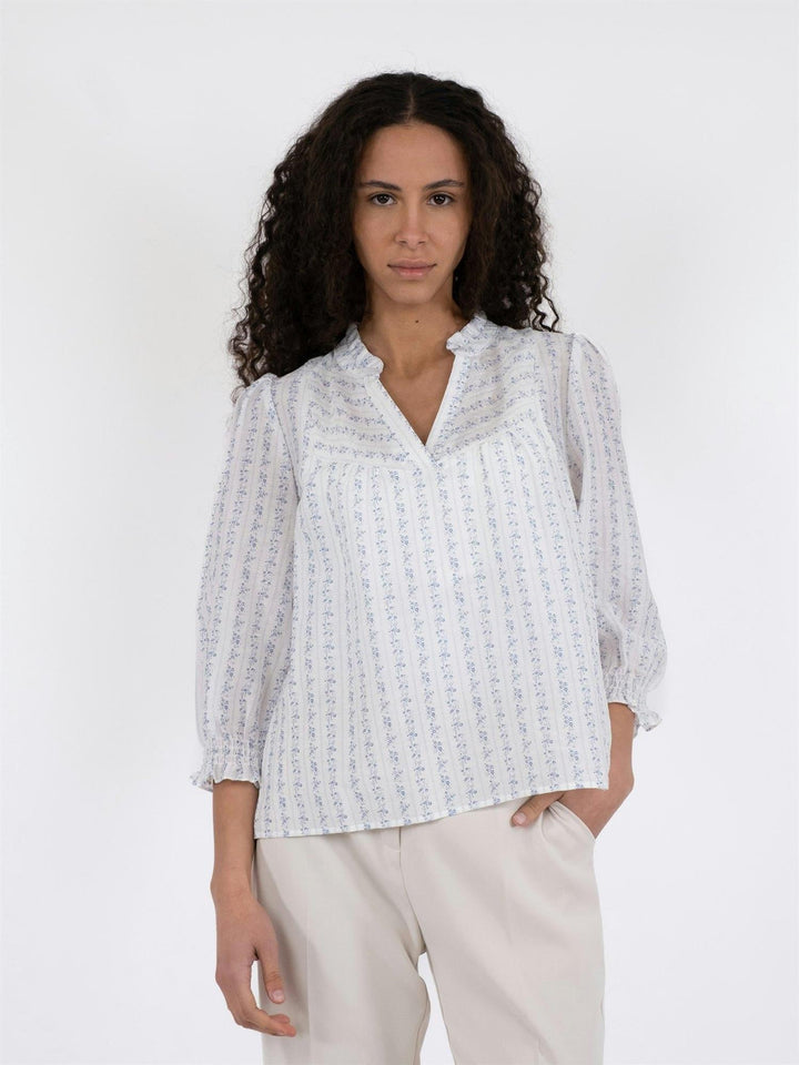 Carlie Flower Stripe Blouse Blue | Skjorter og bluser | Smuk - Dameklær på nett