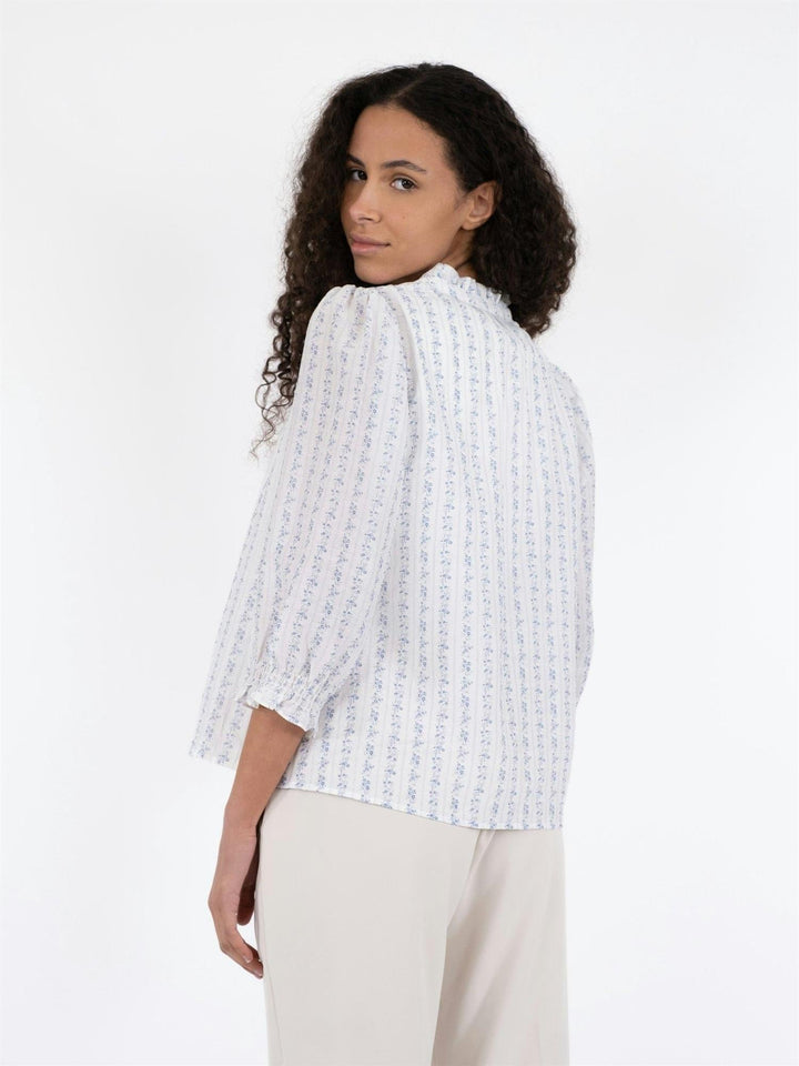 Carlie Flower Stripe Blouse Blue | Skjorter og bluser | Smuk - Dameklær på nett