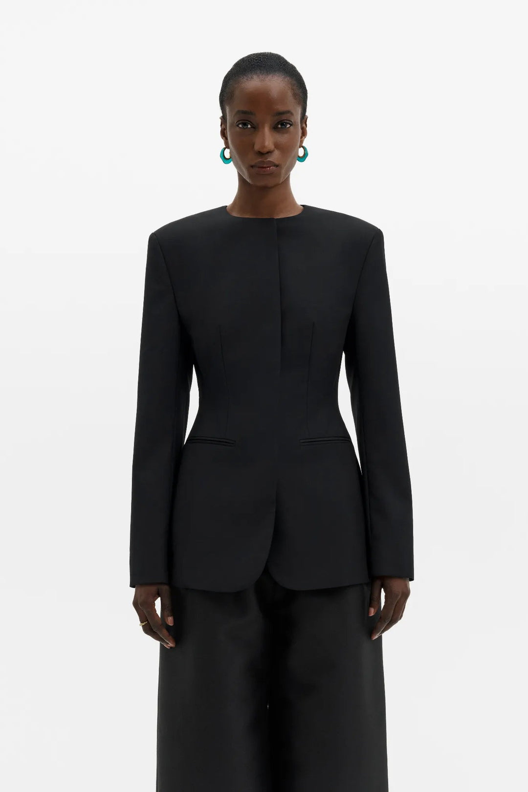 Carol Collarless Wool-Silk Evening Blazer Black | Blazer | Smuk
