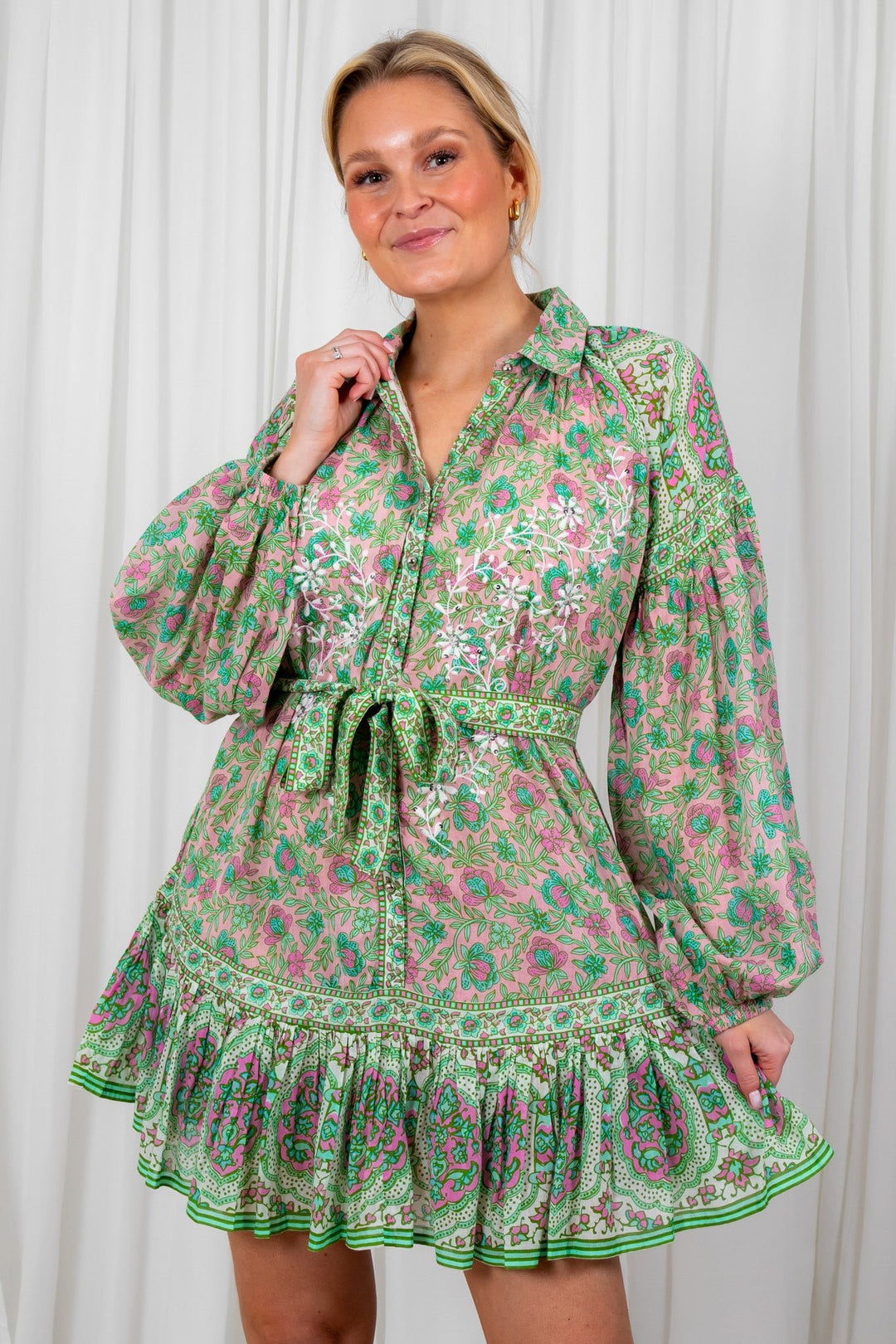 Carolina Dress Pink Green | Kjoler | Smuk - Dameklær på nett