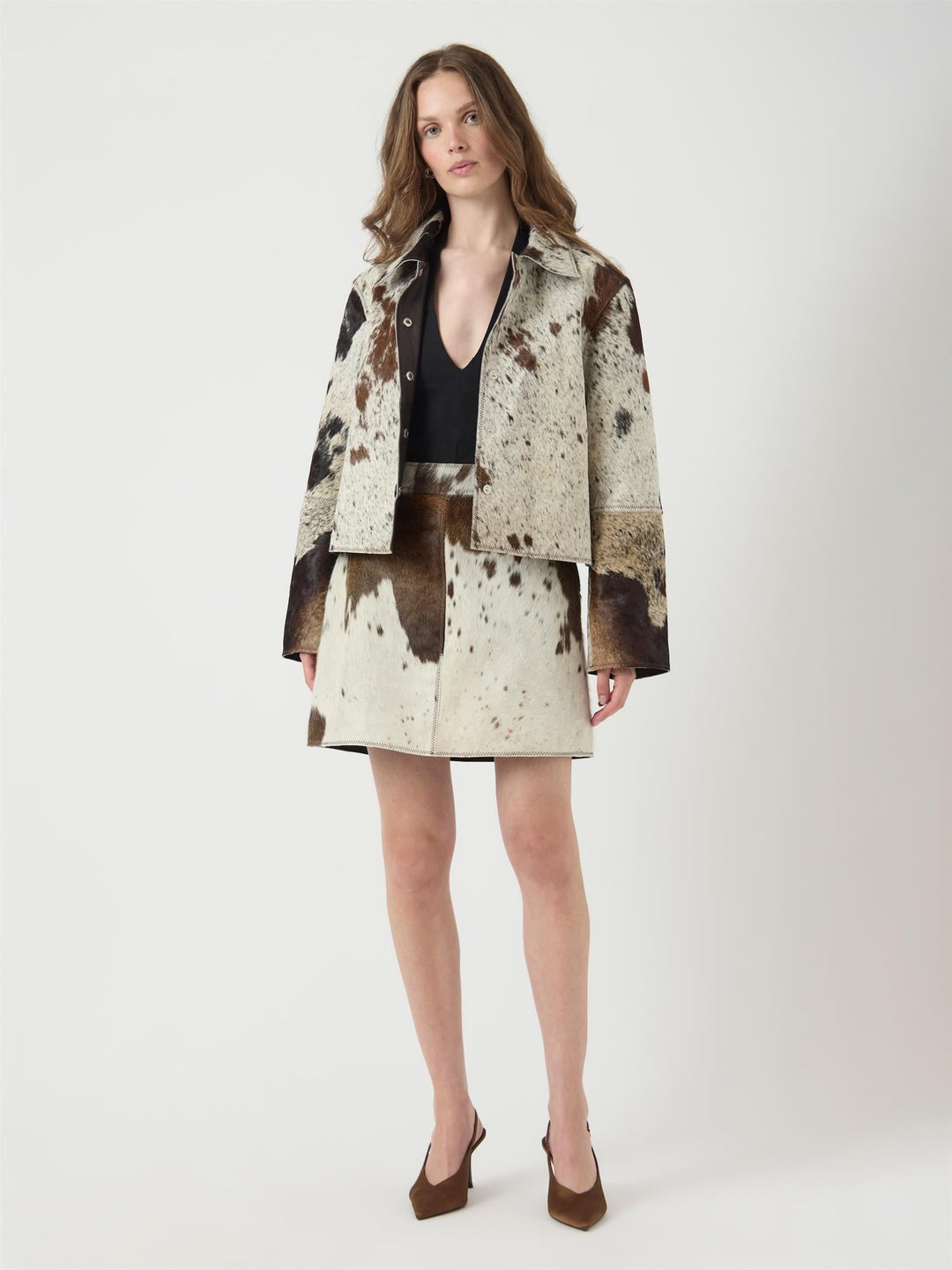 Caroline Ls Cow Leather Jacket Chocolate Brown Cow Print | Yttertøy | Smuk - Dameklær på nett