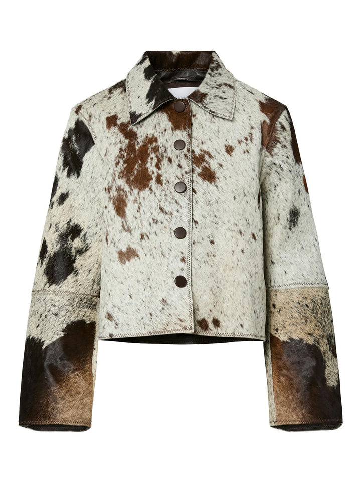 Caroline Ls Cow Leather Jacket Chocolate Brown Cow Print | Yttertøy | Smuk - Dameklær på nett