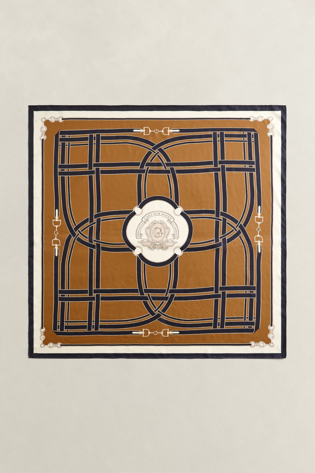 Chain Print Silk Scarf Caramel Brown | Accessories | Smuk