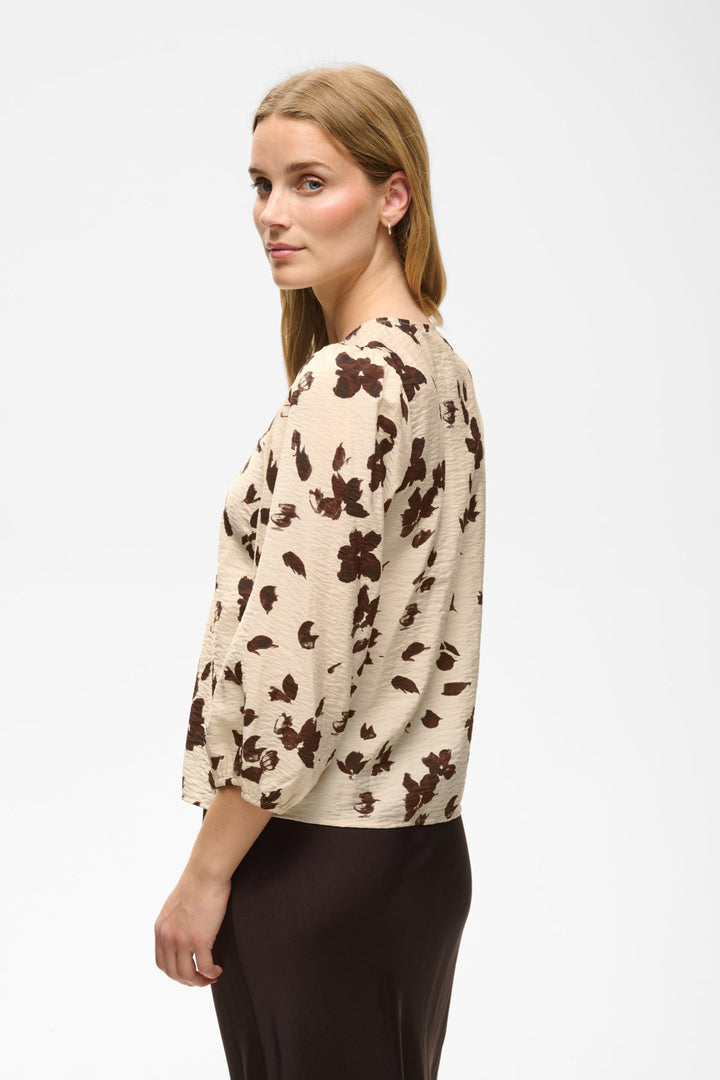 Channie Shirt Oatmeal Feather Flower Print | Skjorter og bluser | Smuk