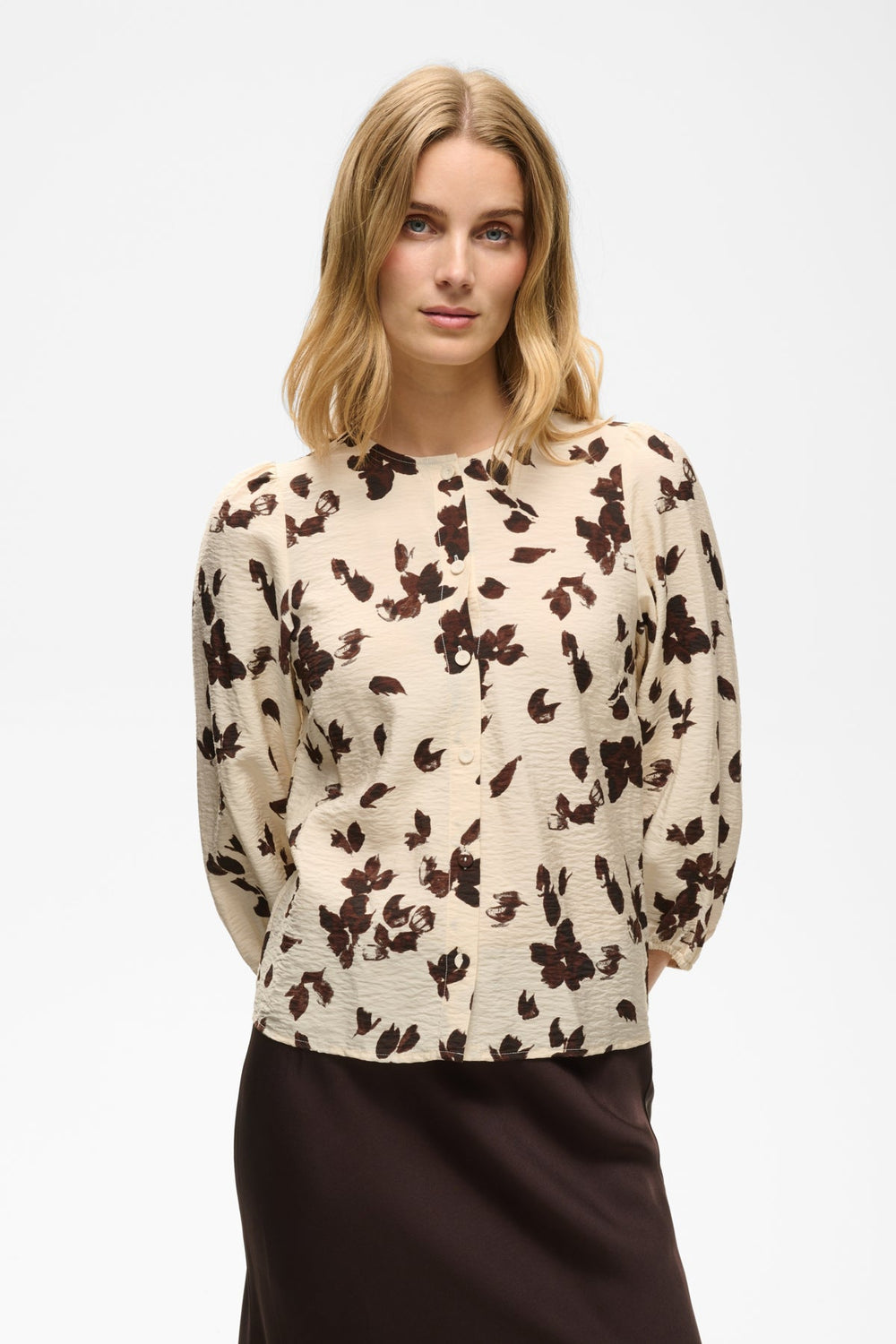 Channie Shirt Oatmeal Feather Flower Print | Skjorter og bluser | Smuk