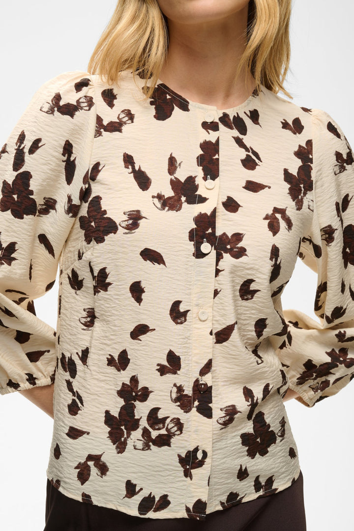 Channie Shirt Oatmeal Feather Flower Print | Skjorter og bluser | Smuk