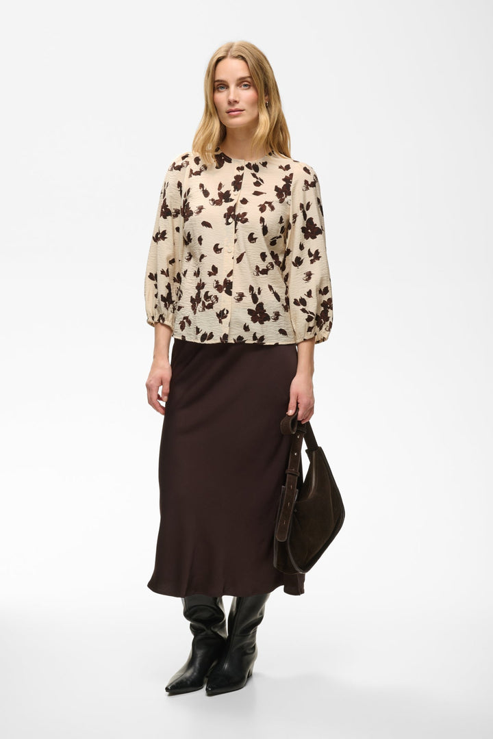 Channie Shirt Oatmeal Feather Flower Print | Skjorter og bluser | Smuk