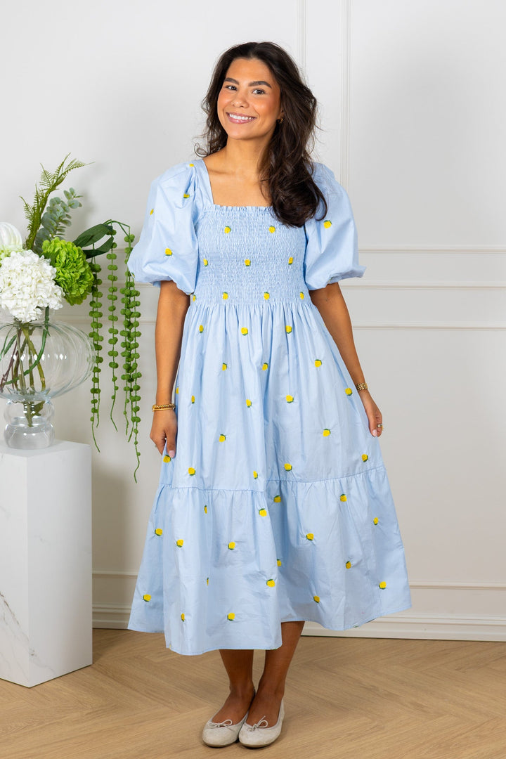 Cheri Fruit Dress Light Blue/Yellow | Kjoler | Smuk