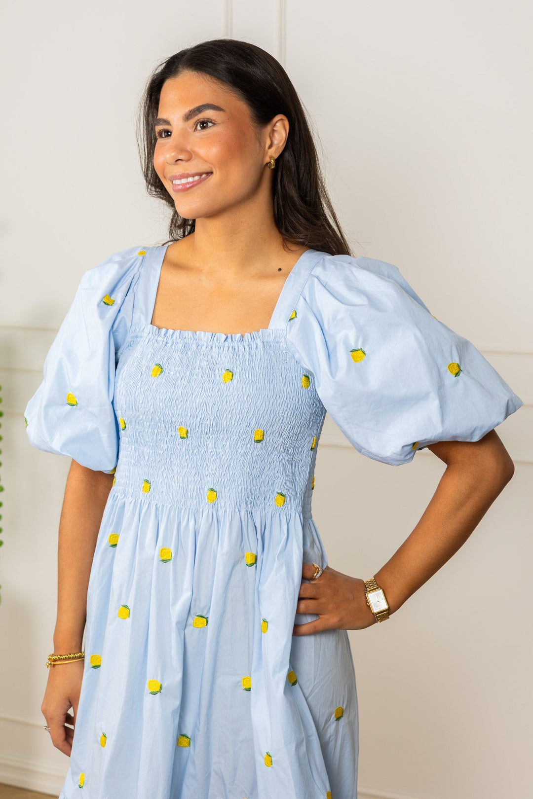 Cheri Fruit Dress Light Blue/Yellow | Kjoler | Smuk