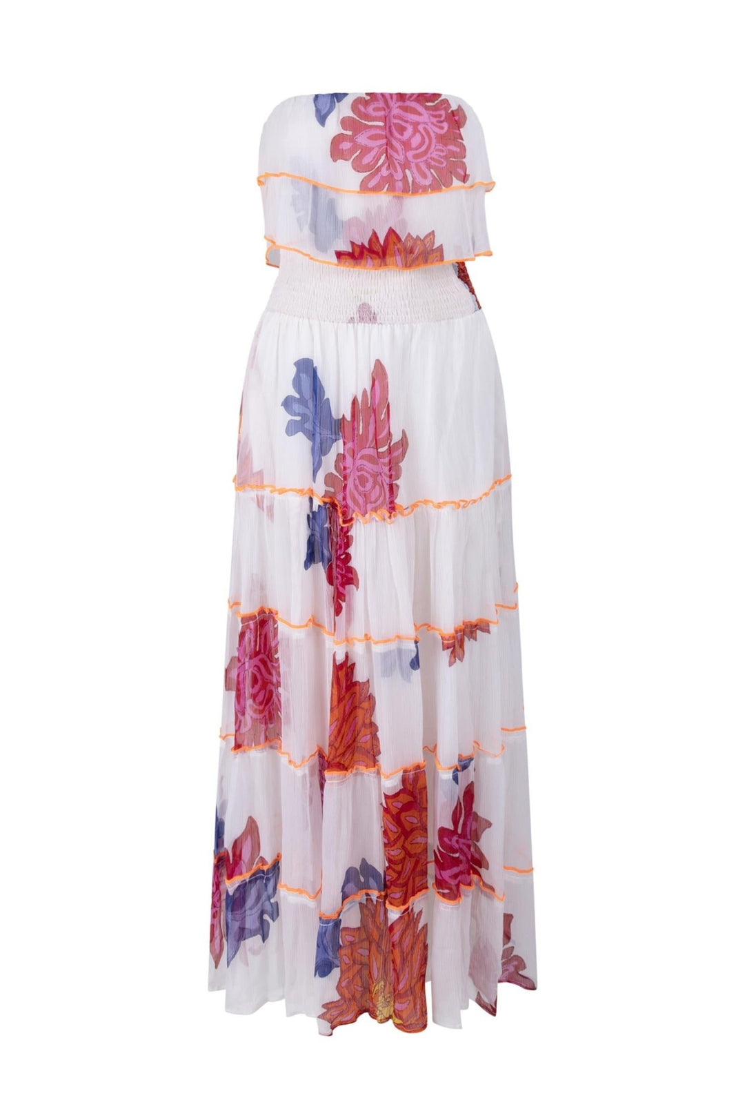 Chiffon Strapless Dress Big Flower White | Kjoler | Smuk